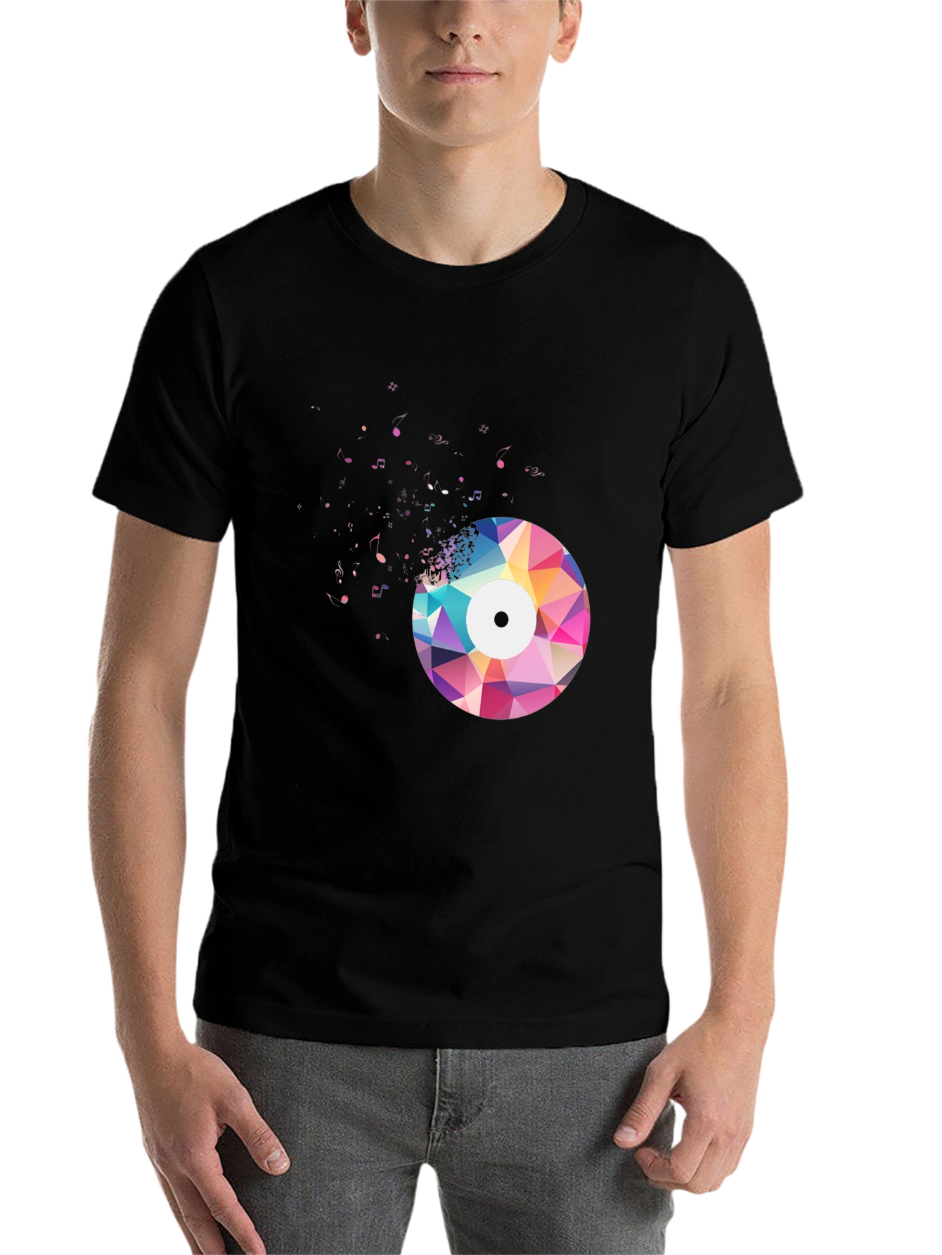 Black Geometric Vinyl Record Graphic Tee - Men's Black T-Shirt view 7