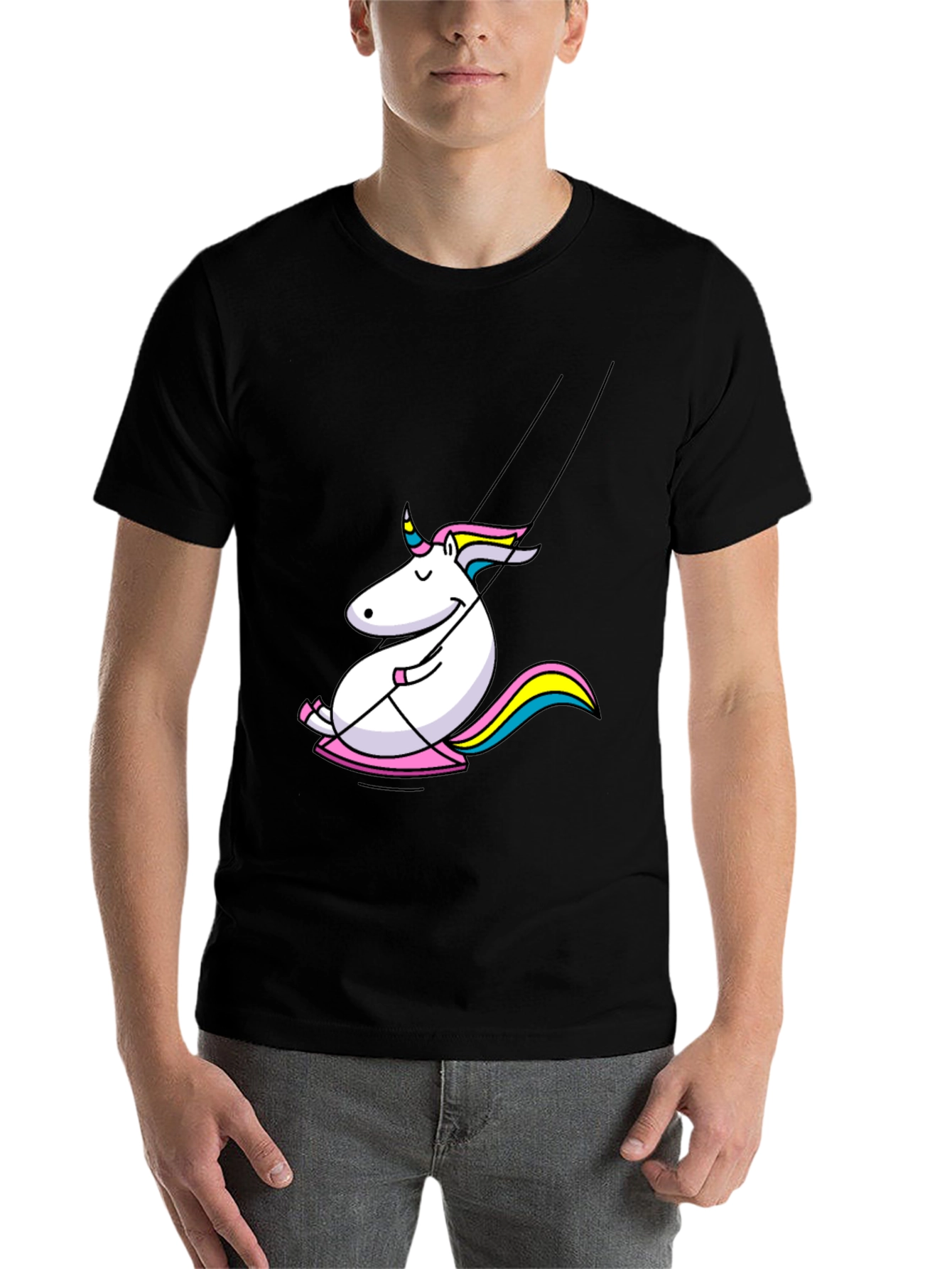Black Unicorn on Swing Graphic Tee - Black Cotton Comfort view 7