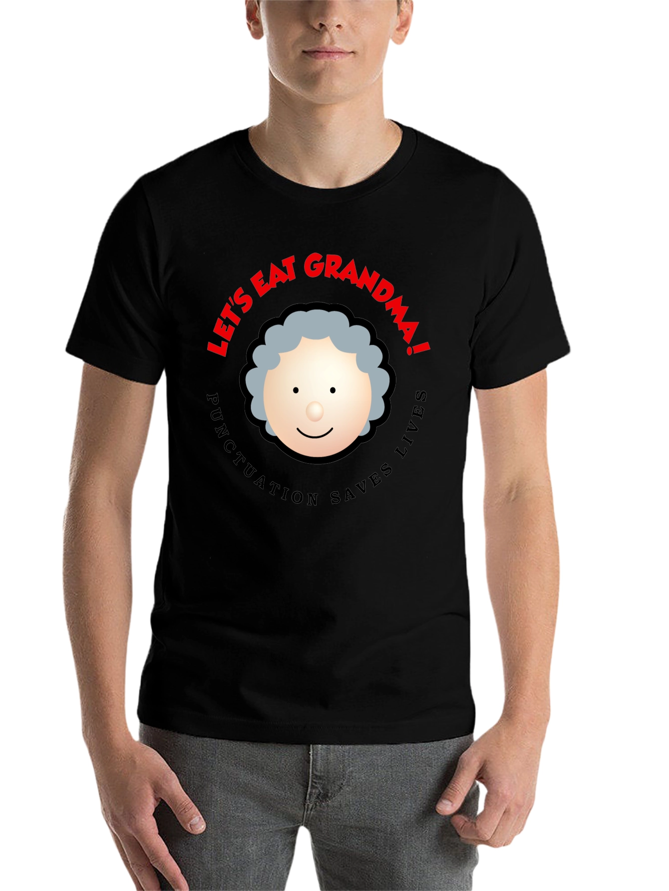 Black Let's Eat Grandma! Punctuation Saves Lives Black T-Shirt view 7