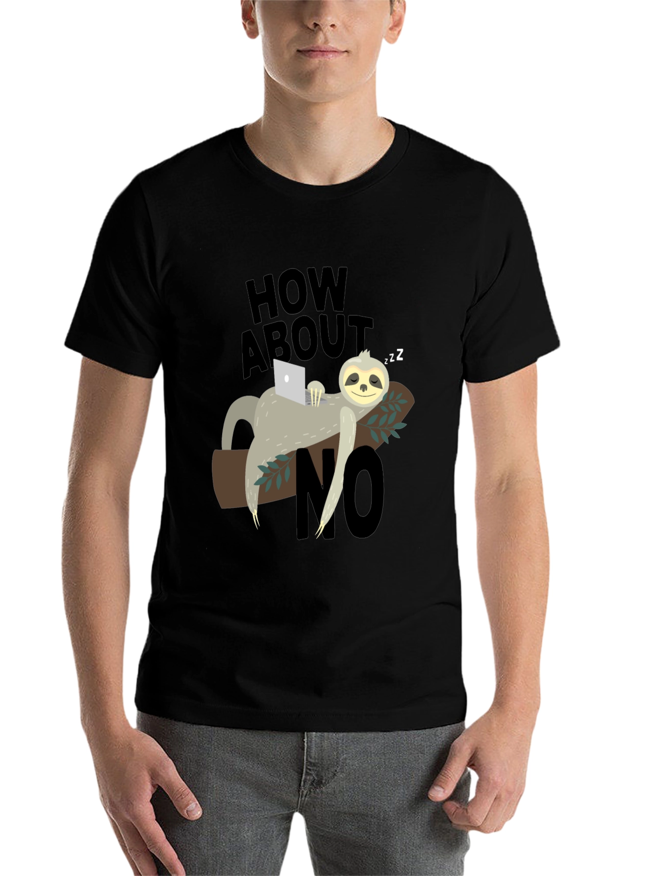 Black Lazy Sloth 'How About No' Graphic T-Shirt view 7