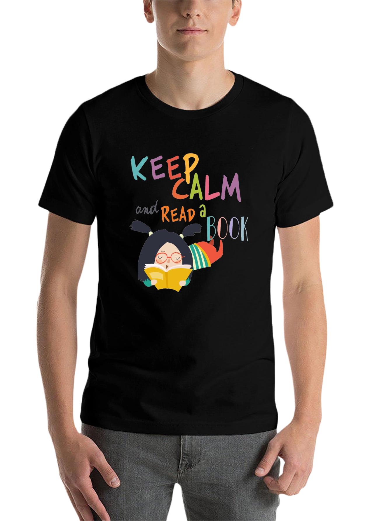Black Keep Calm and Read a Book T-Shirt view 7