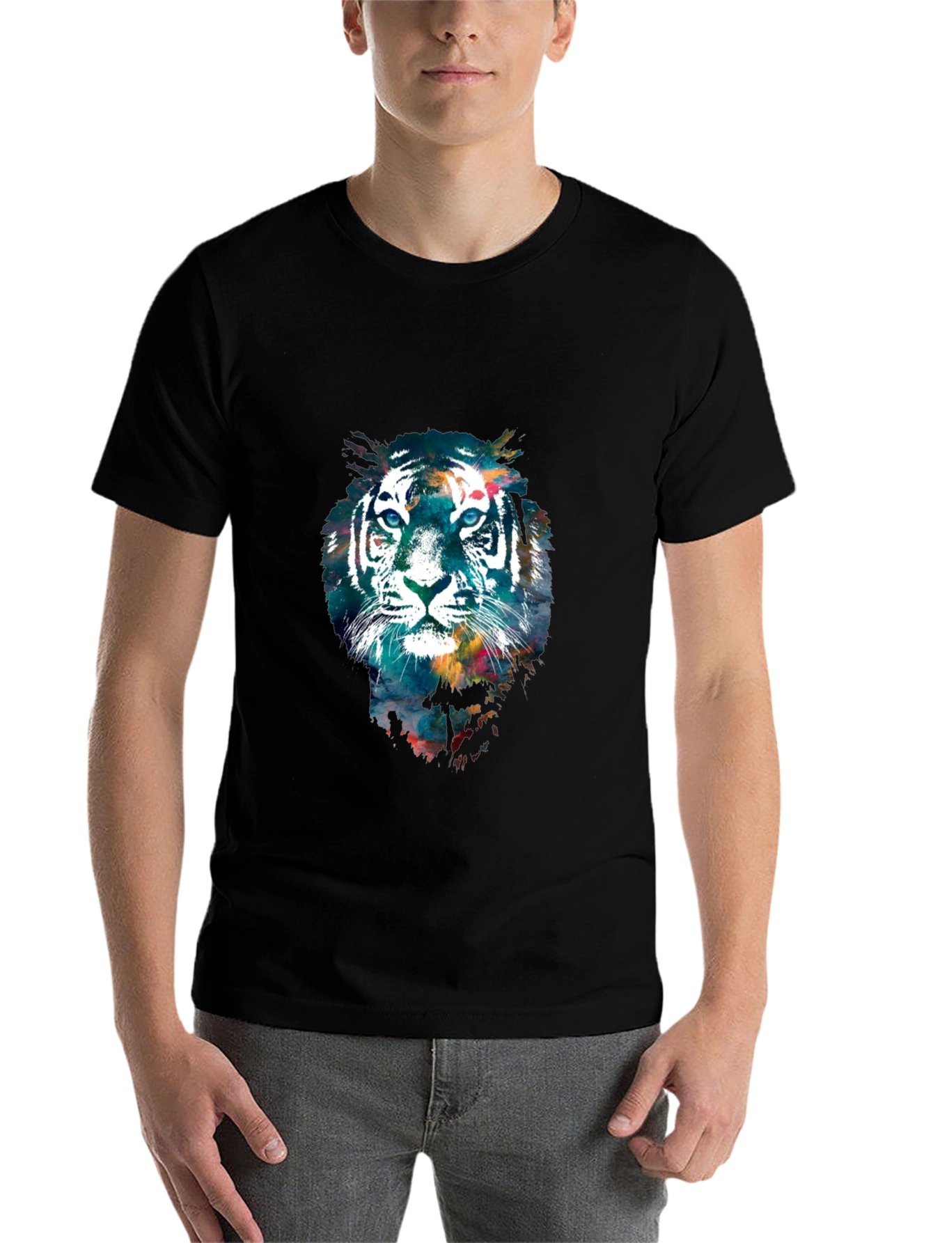 Black Abstract Tiger Graphic Tee - Cool Men's T-Shirt view 7