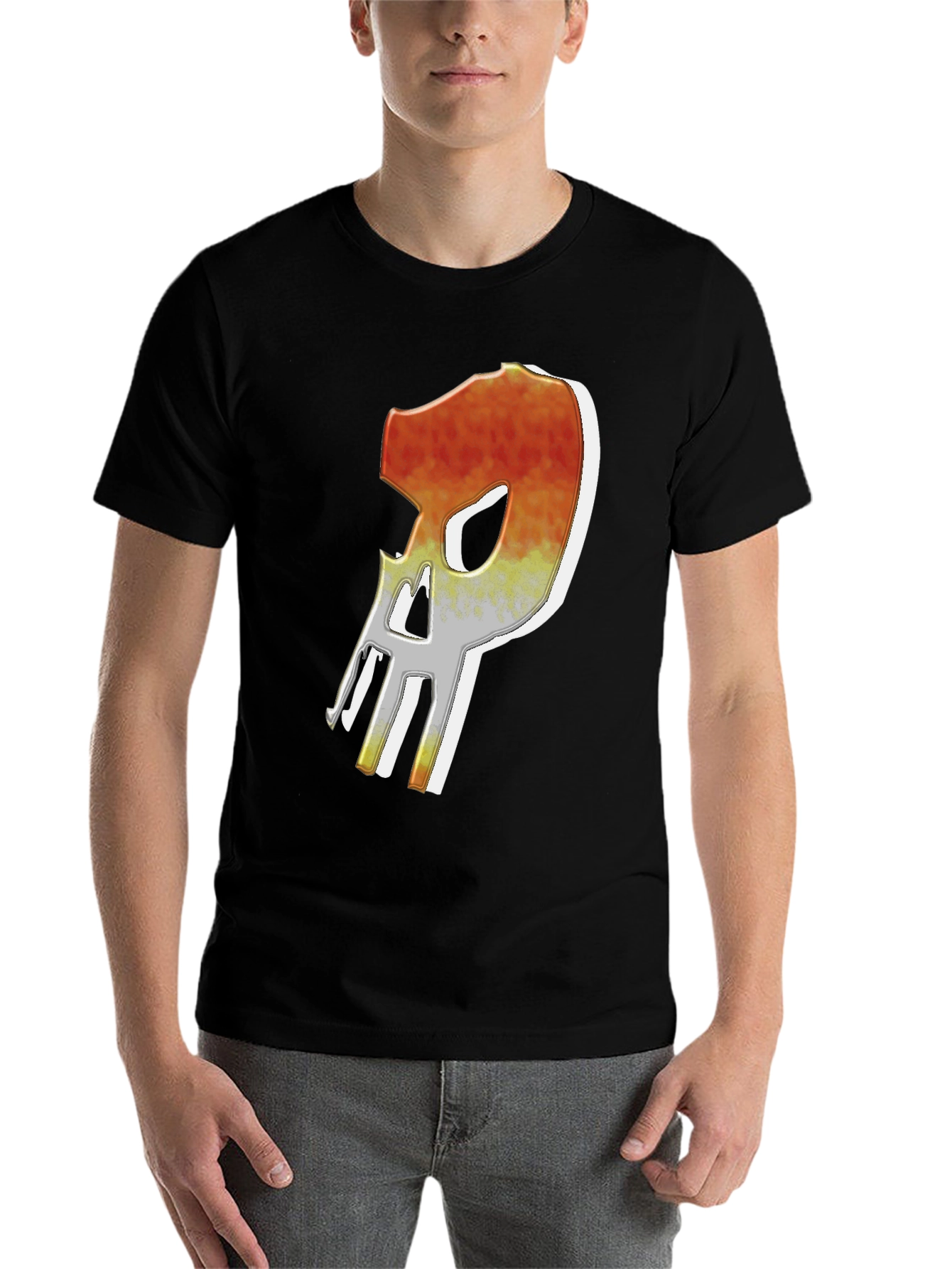 Black Fiery Skull Graphic Tee - Edgy Men's T-Shirt view 7