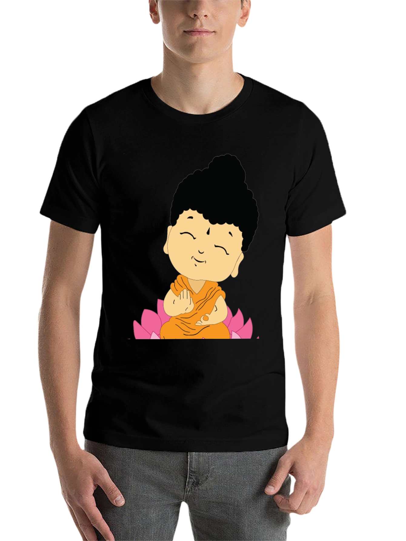 Buddha Cartoon Graphic Black T-Shirt - 7