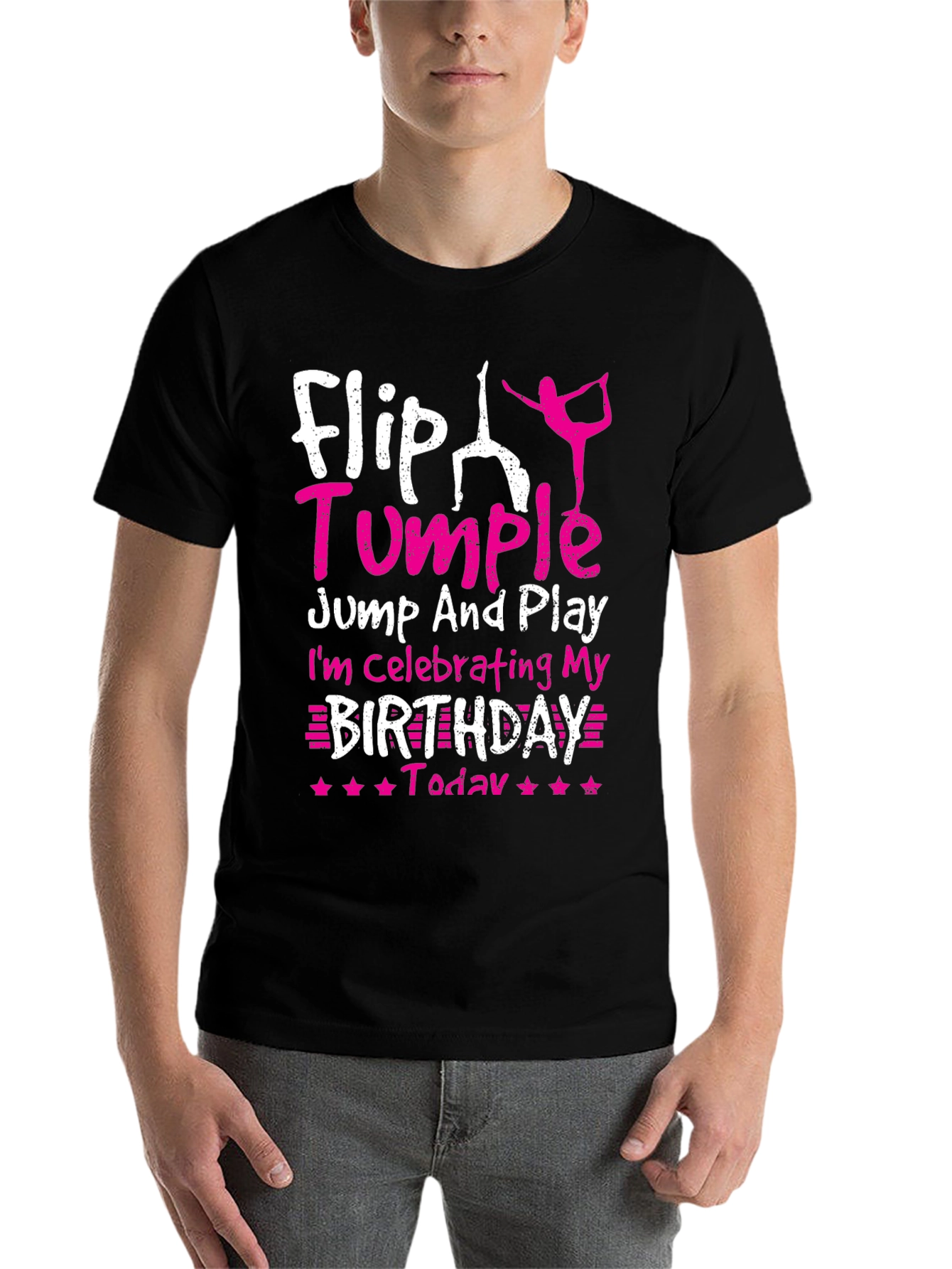 Black Flip Tumble Birthday Gymnastics T-Shirt view 7