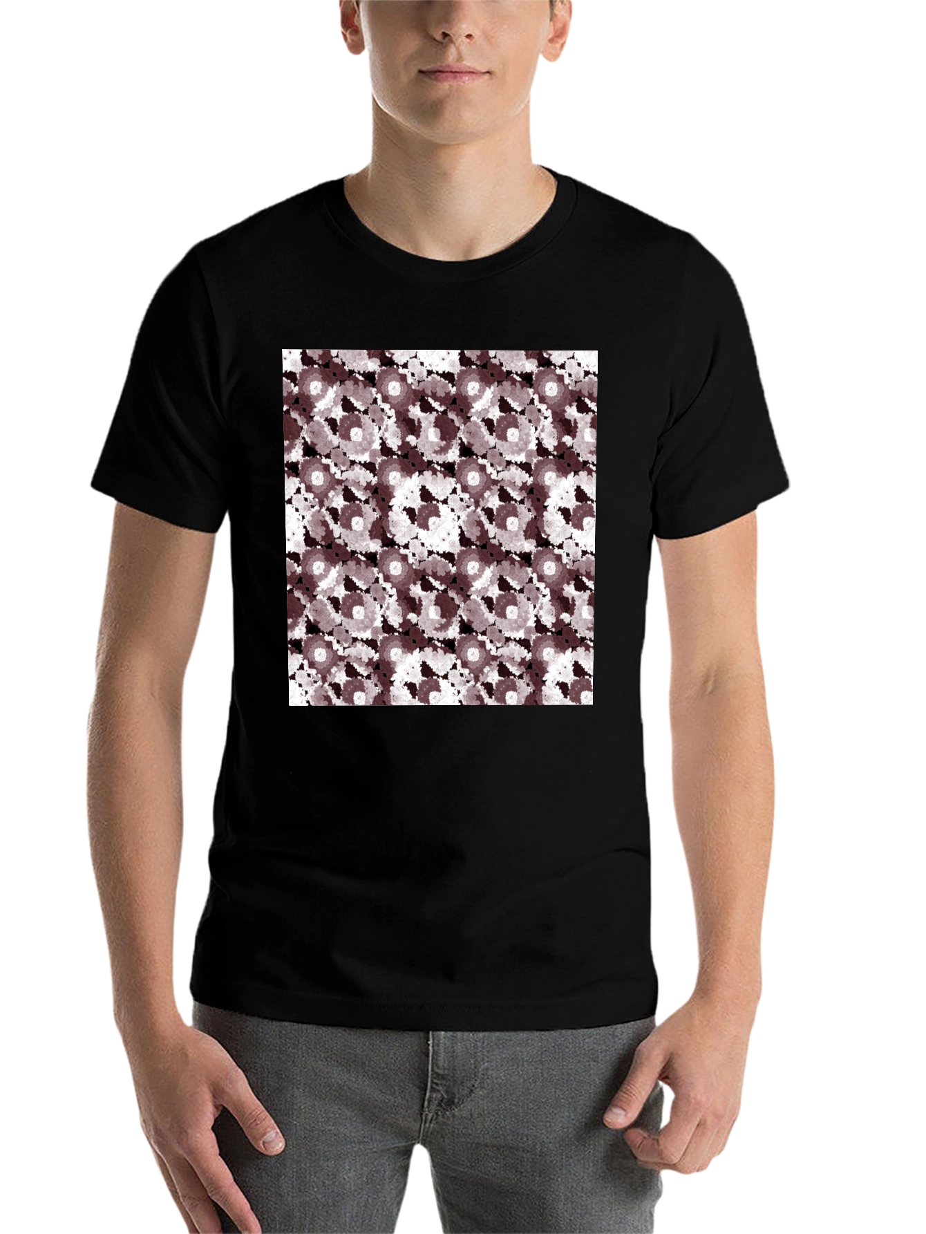 Black Abstract Floral Print Black T-Shirt for Men view 7
