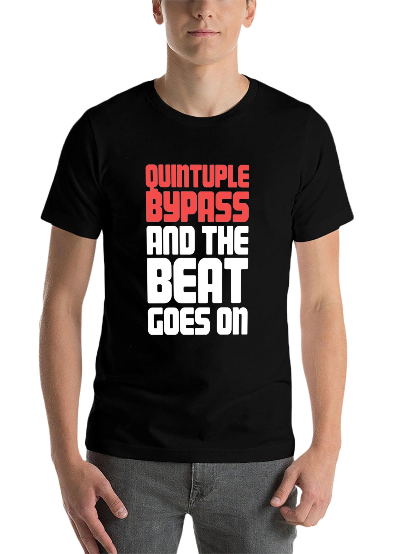 Black Quintruple Bypass Beat Goes On Graphic Tee view 7