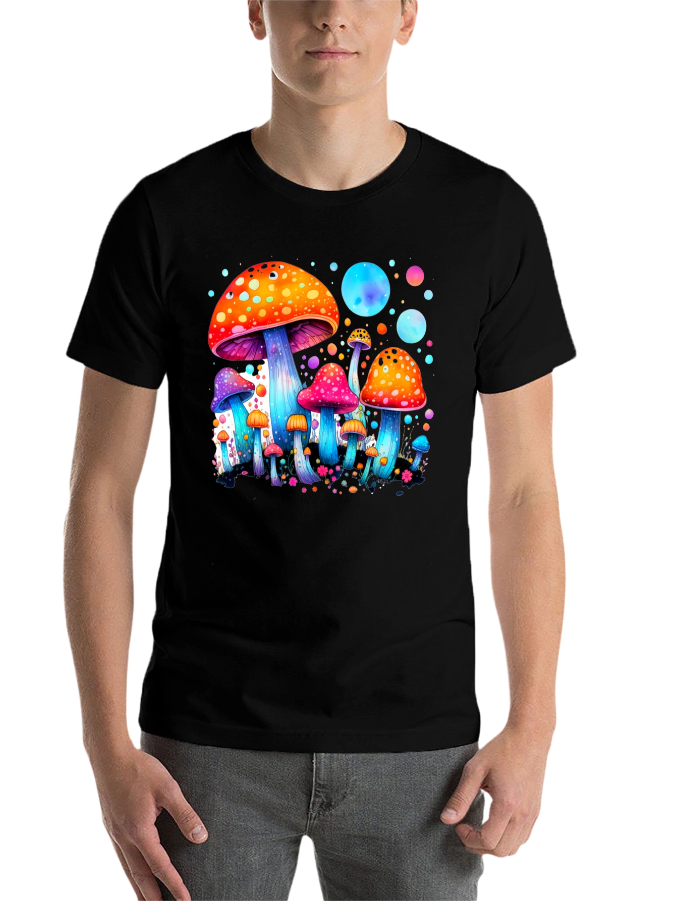 Black Psychedelic Mushroom T-Shirt - Unique Graphic Tee view 7