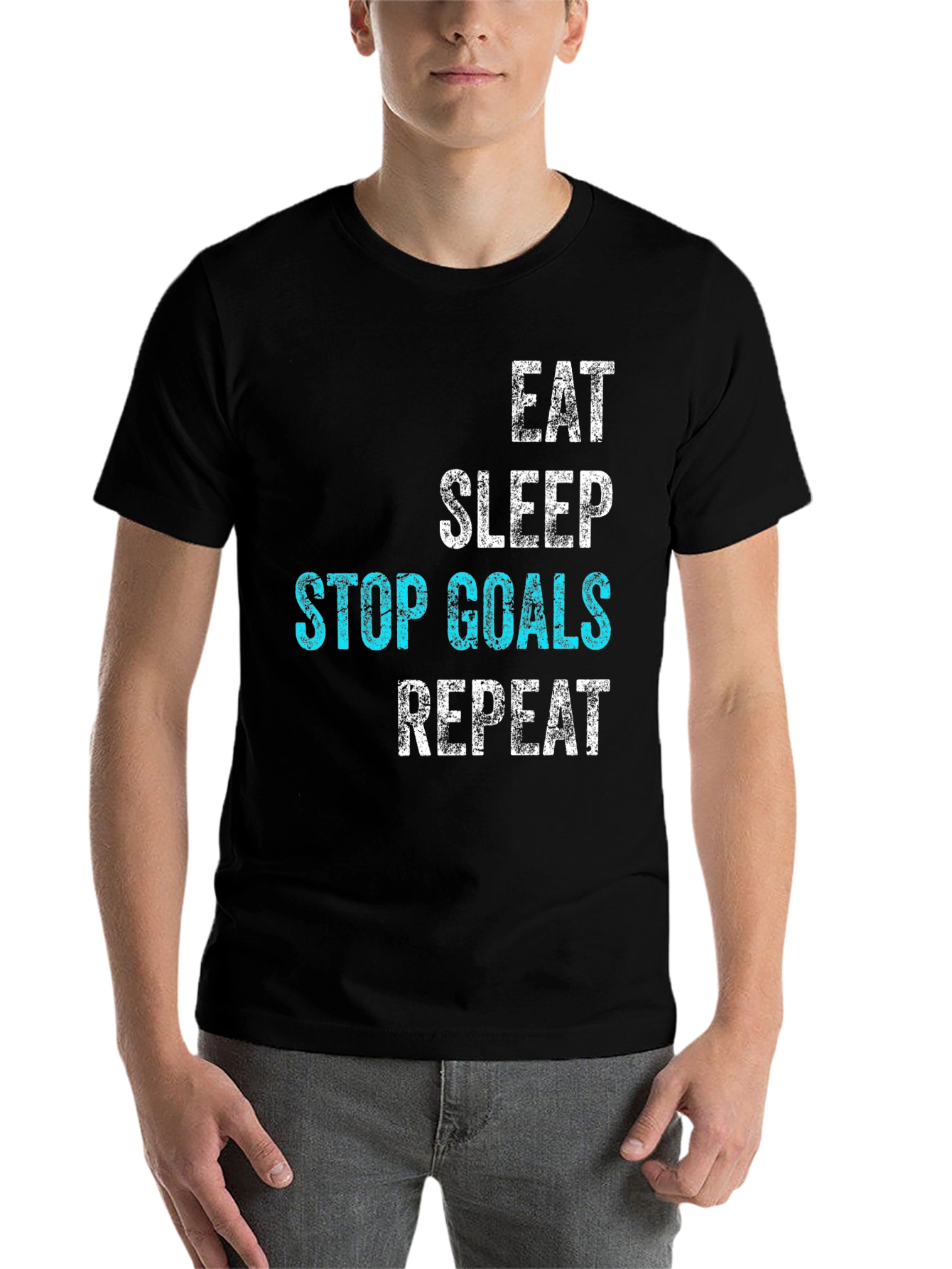 Black Eat Sleep Stop Goals Repeat Graphic Tee view 7