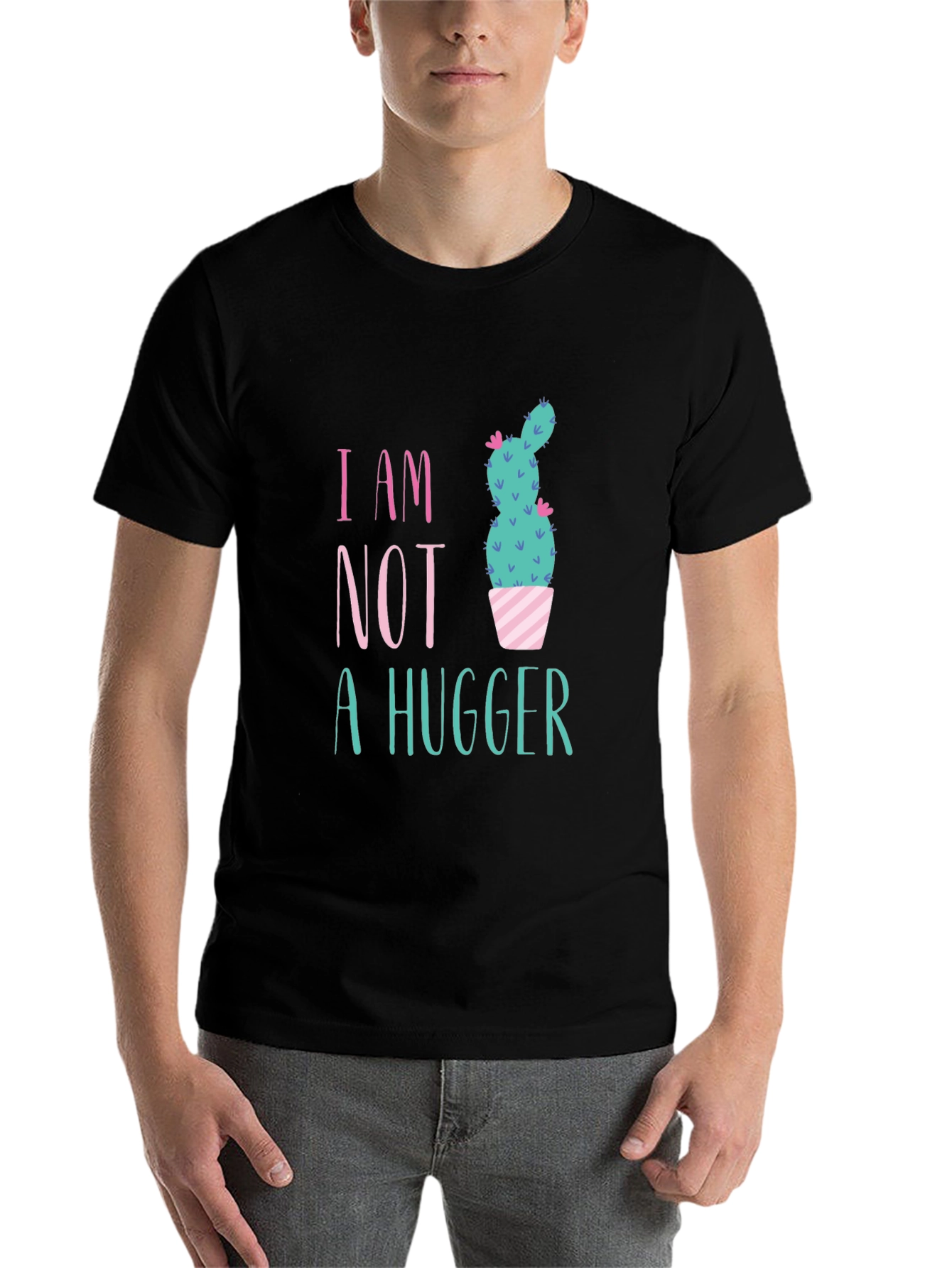 Black I Am Not A Hugger Cactus Graphic Tee view 7