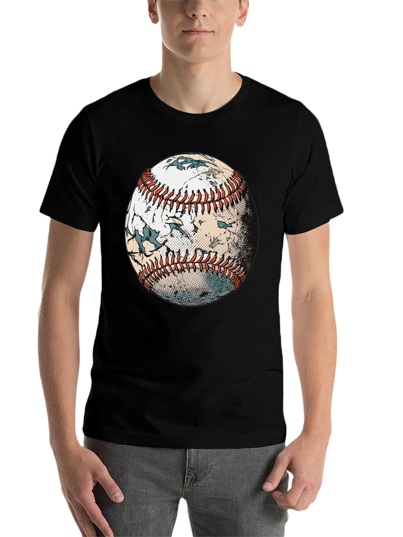 Black Distressed Baseball Graphic T-Shirt view 7