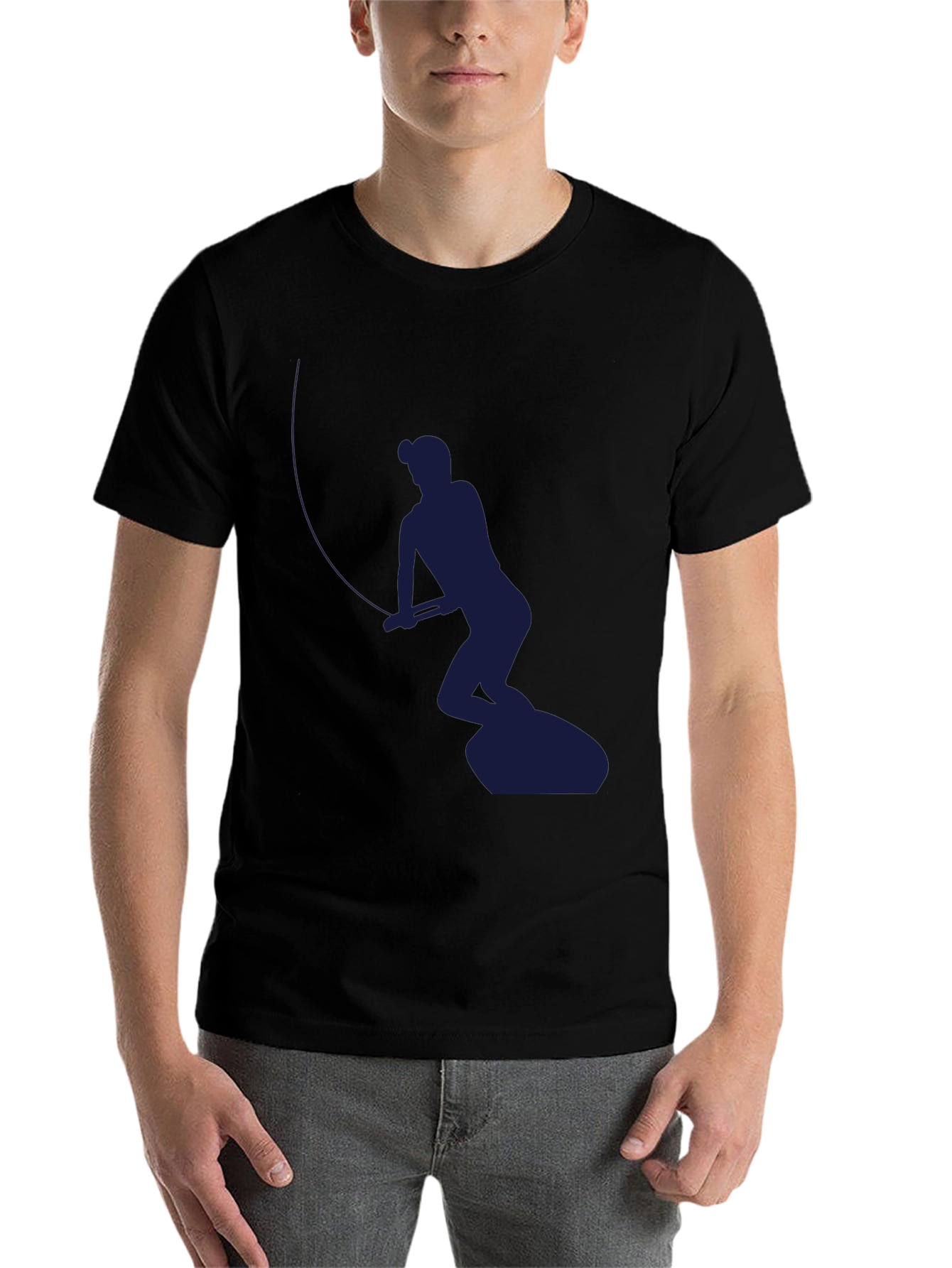 Black Fisherman Silhouette Graphic Tee - Black Cotton Blend view 7