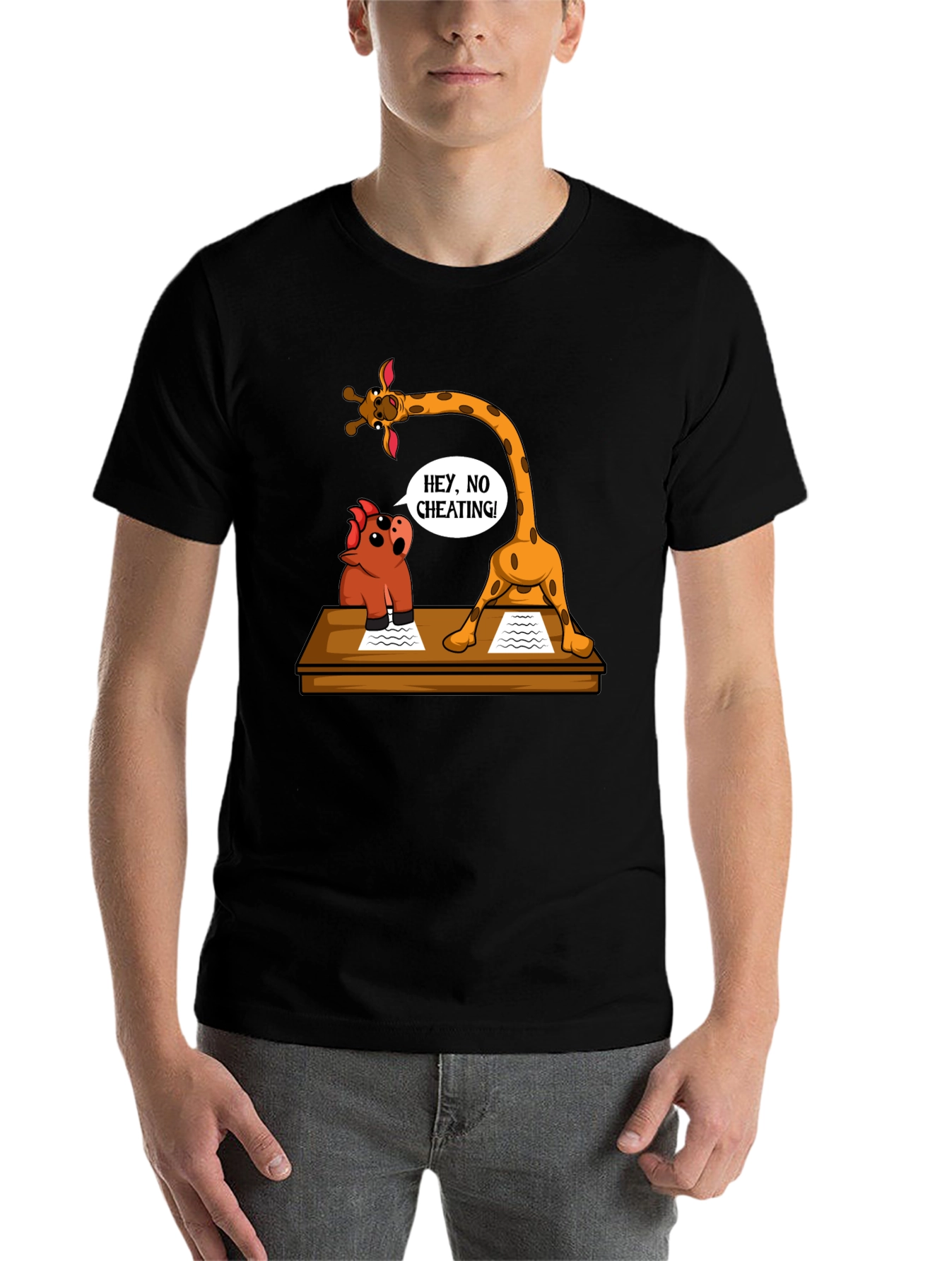 Black Funny Cheating Giraffe T-Shirt view 7
