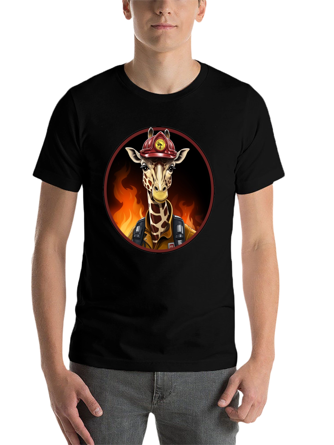 Black Giraffe Firefighter Graphic Tee view 7