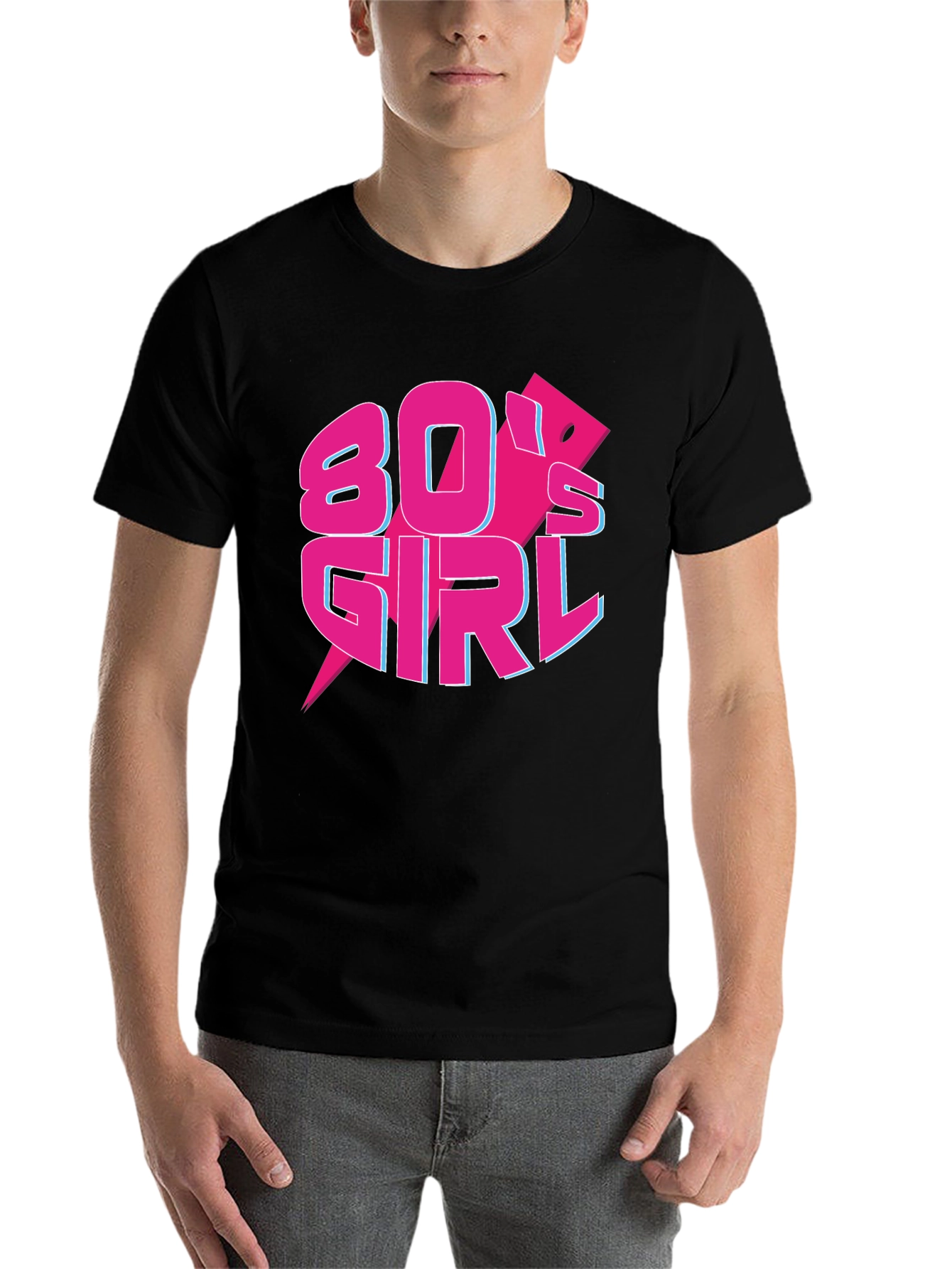 Black 80's Girl Retro T-Shirt view 7