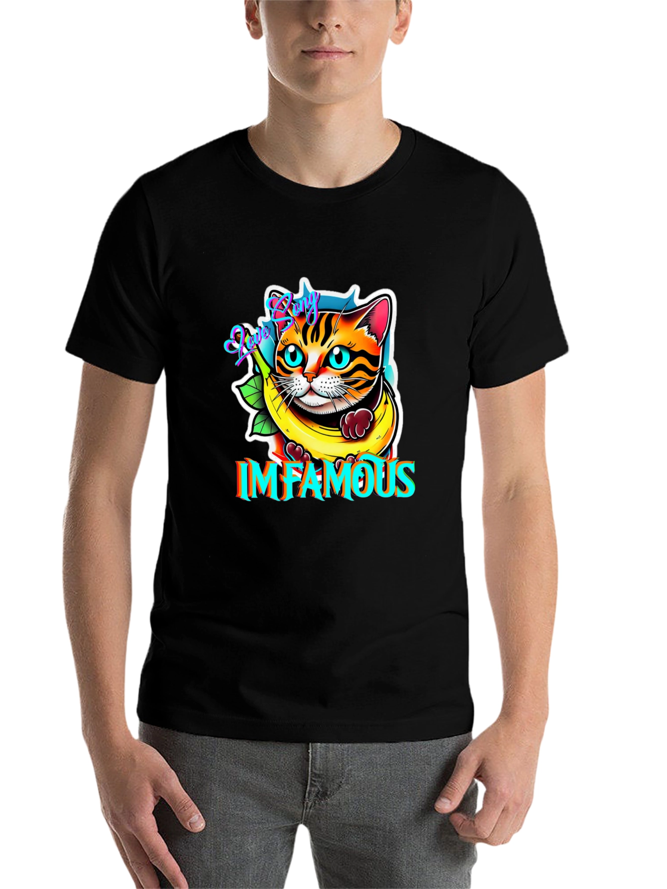Black Infamous Cat in Banana T-Shirt view 7