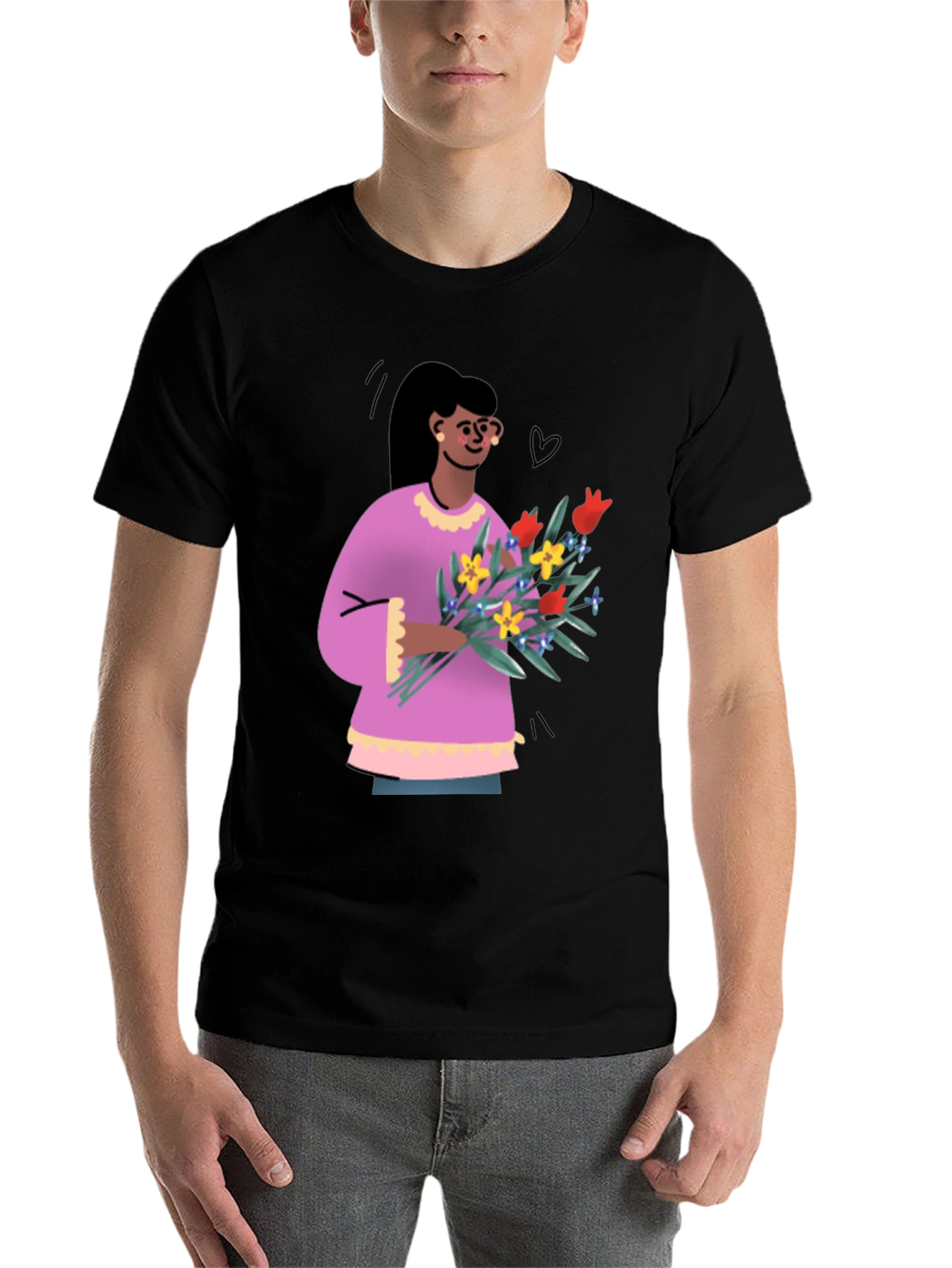 Black Floral Graphic Print Crew Neck T-Shirt view 7