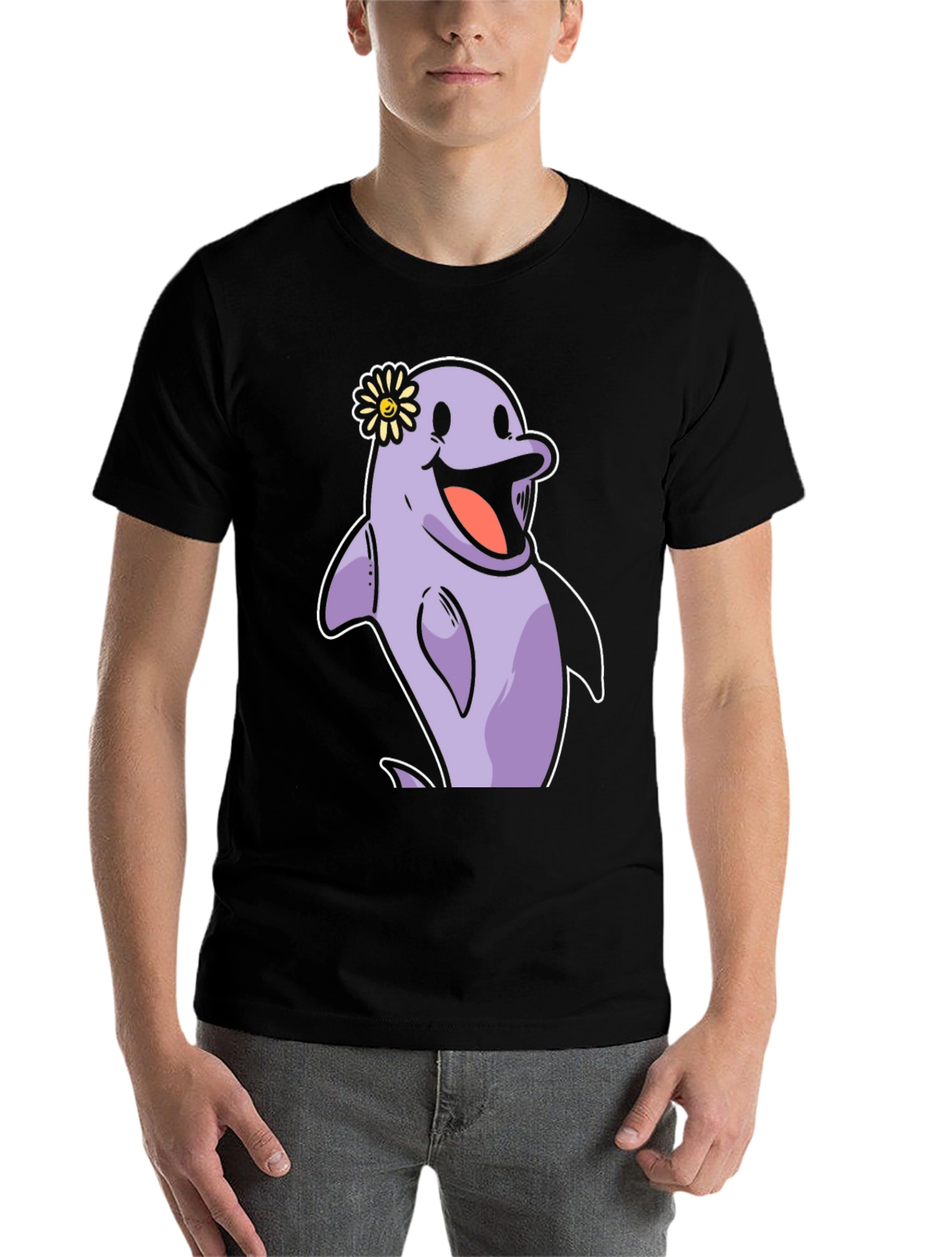 Black Cheerful Dolphin T-Shirt - Fun Graphic Tee view 7