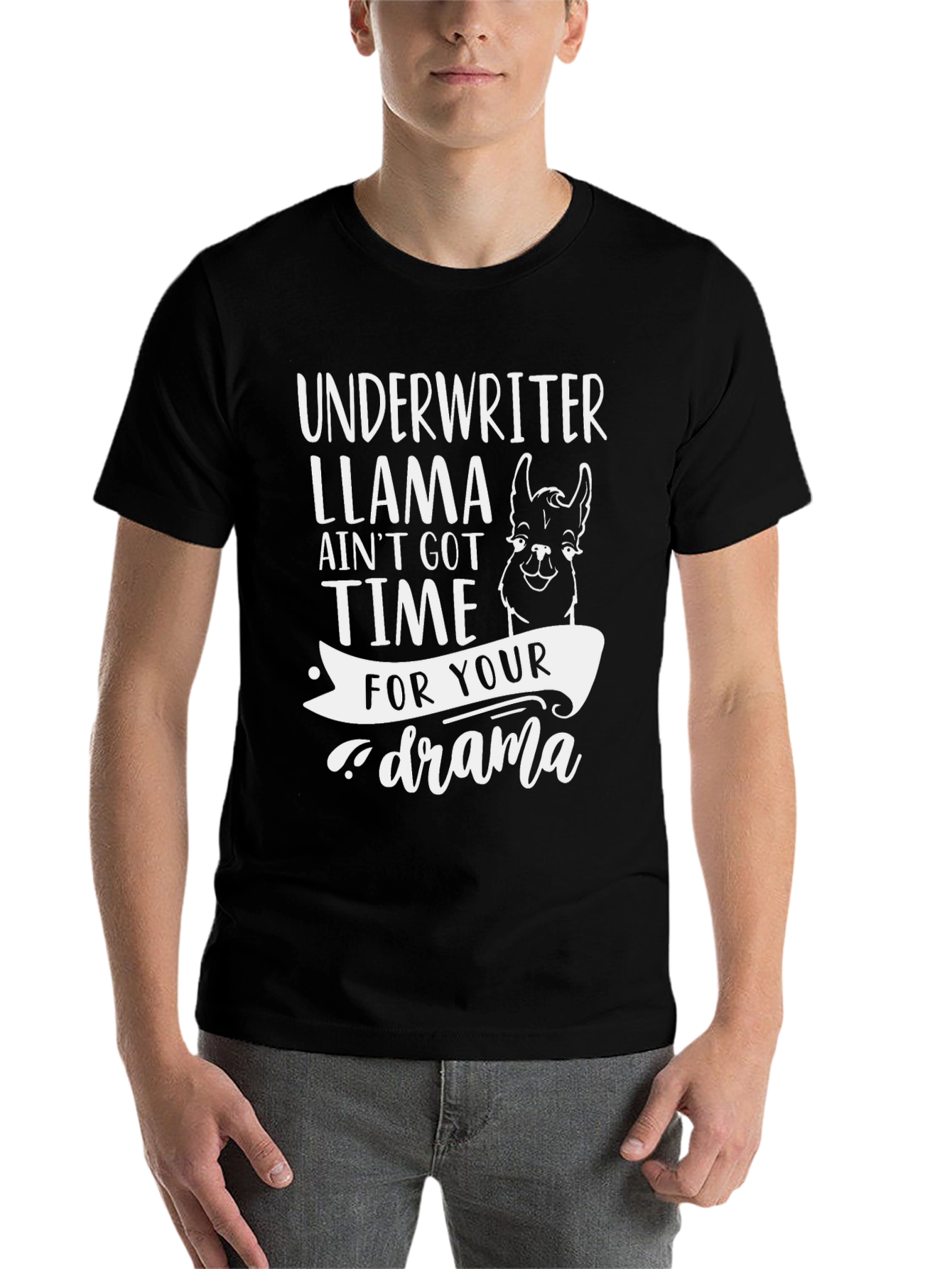 Black Underwriter Llama Drama Funny Graphic Tee view 7