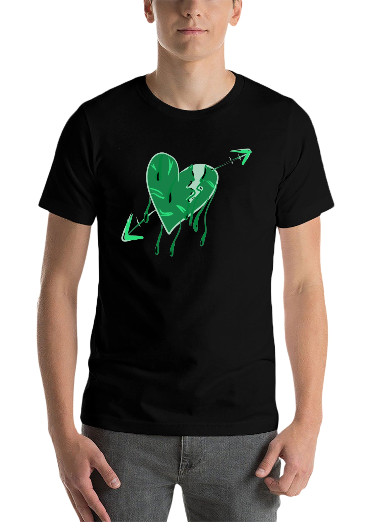 Black Green Heart Arrow Graphic Black T-Shirt view 7