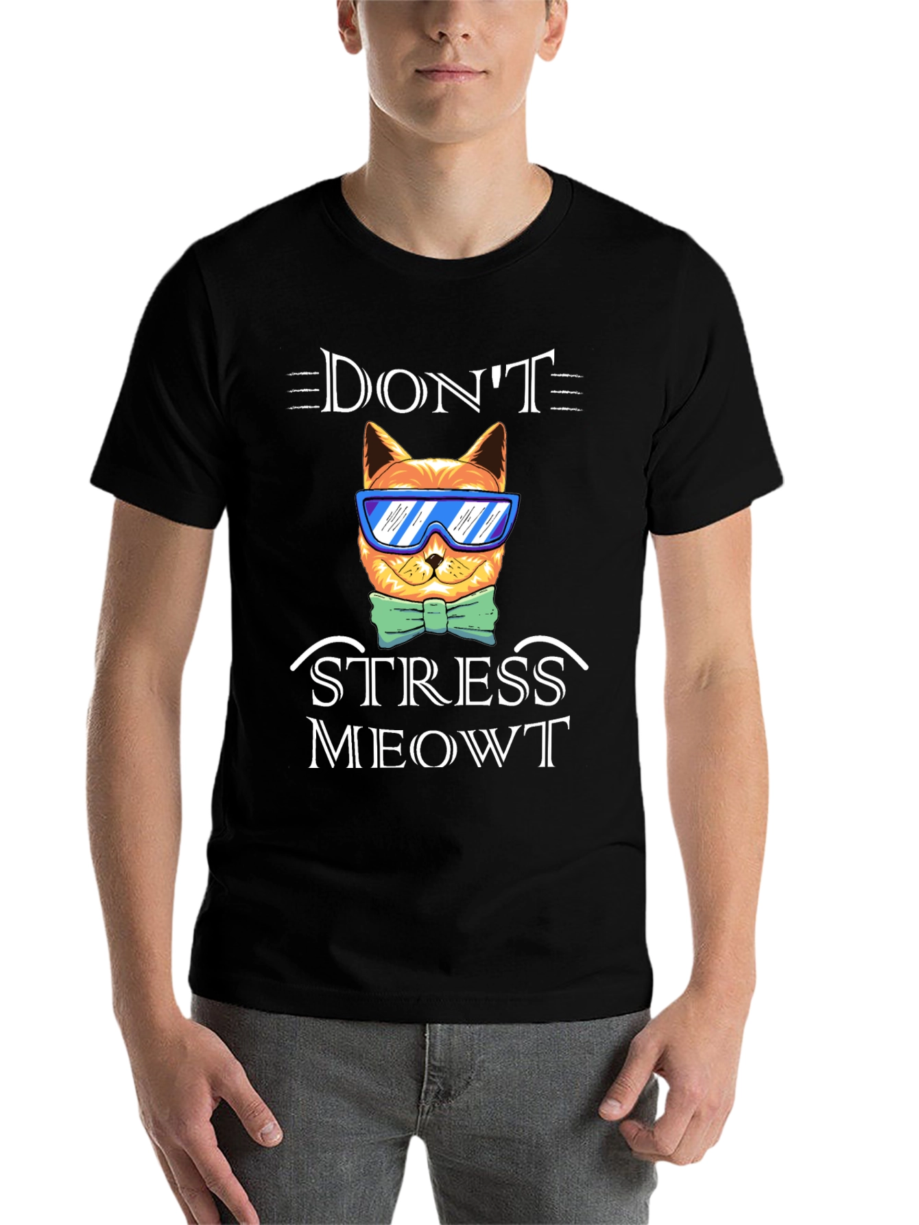 Black Don't Stress Meowt T-Shirt Funny Cat Tee view 7
