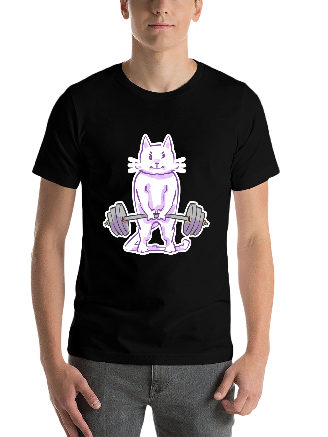 Black Cat Lifting Weights Graphic Tee - Black view 7