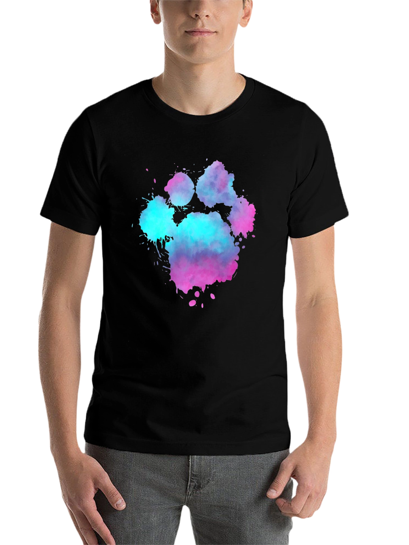 Black Watercolor Paw Print Graphic Tee - Black Cotton Blend view 7