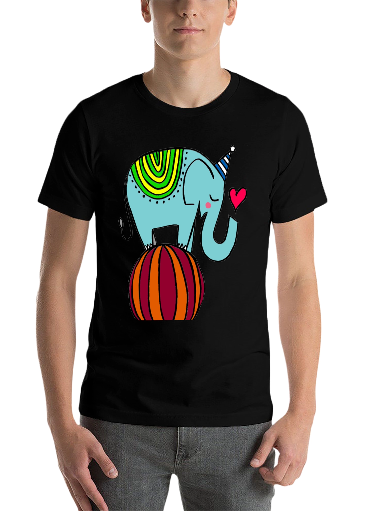 Black Elephant on Ball Graphic Tee - Cute Cartoon Style view 7