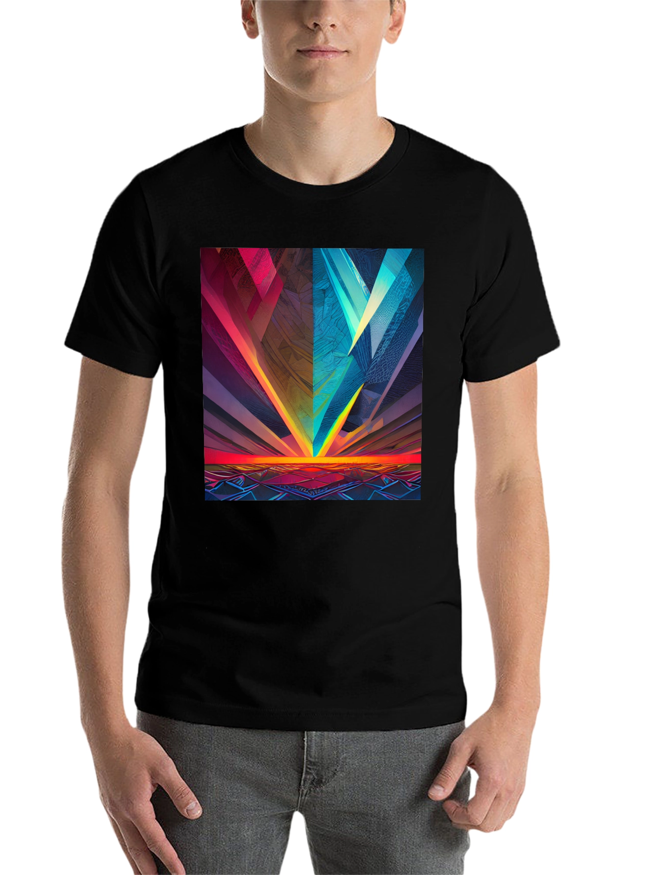 Black Abstract Geometric Graphic Print Black Tee view 7