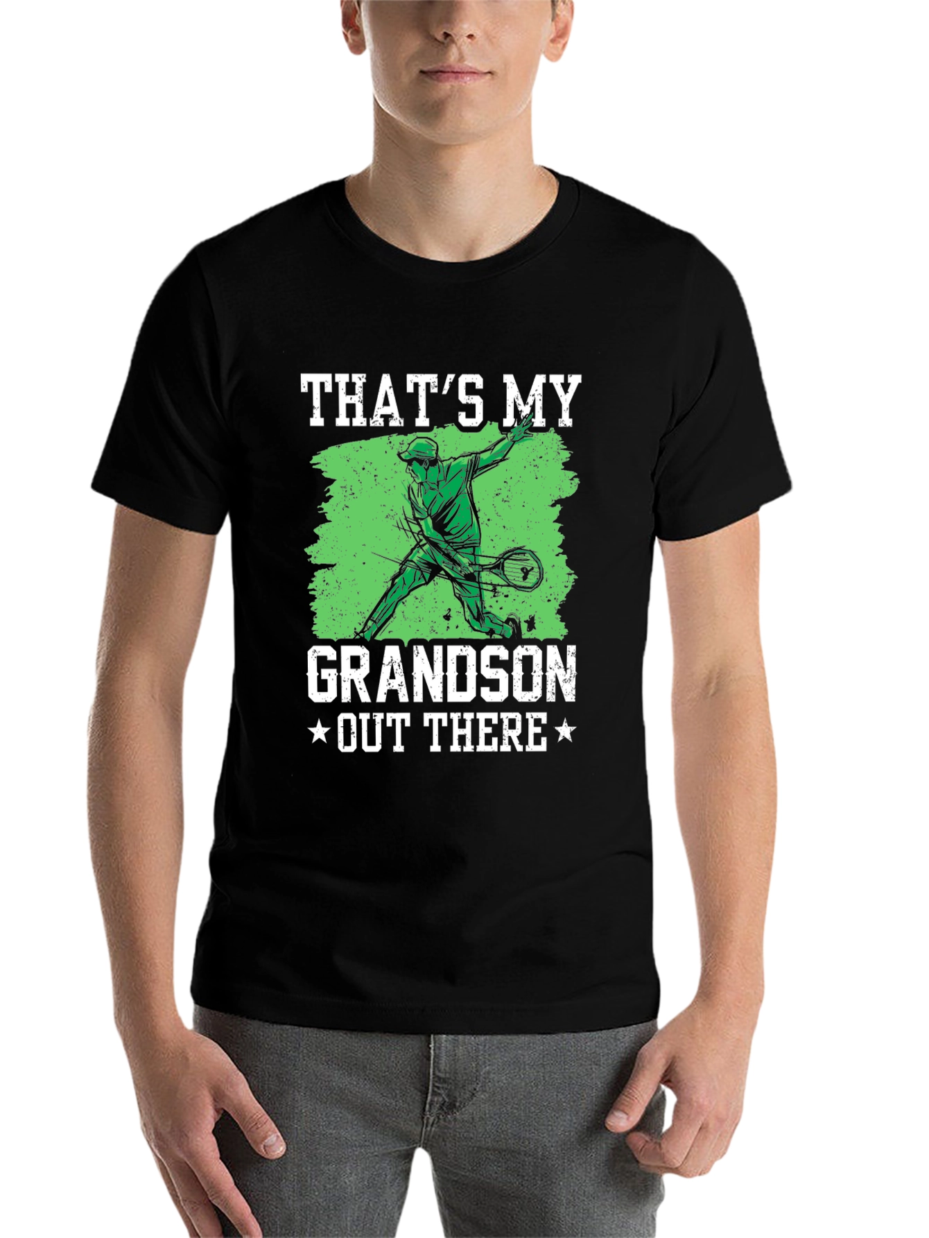 Black That's My Grandson Out There Tennis Graphic T-Shirt view 7