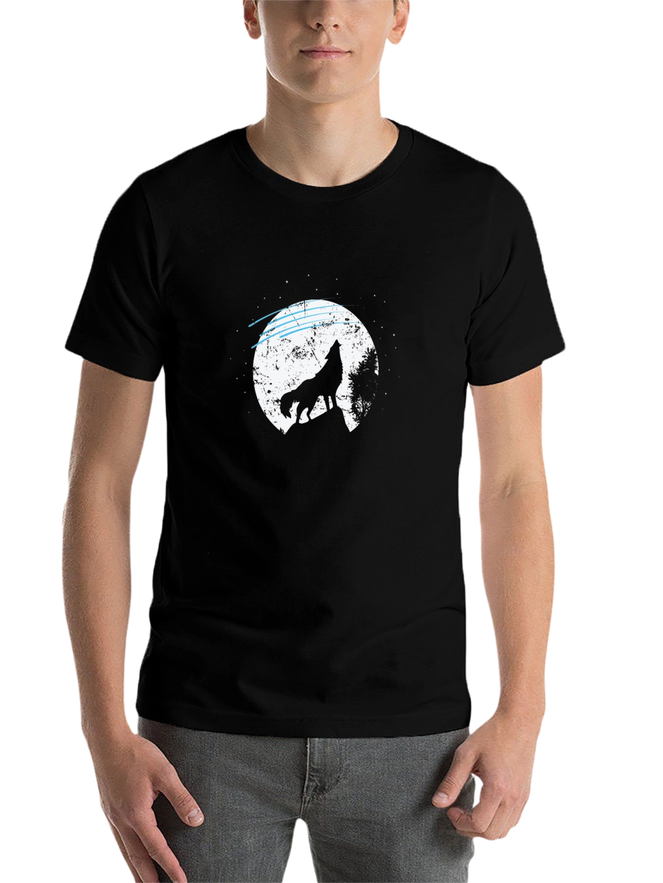 Black Wolf Howling at Moon Graphic T-Shirt - Black view 7