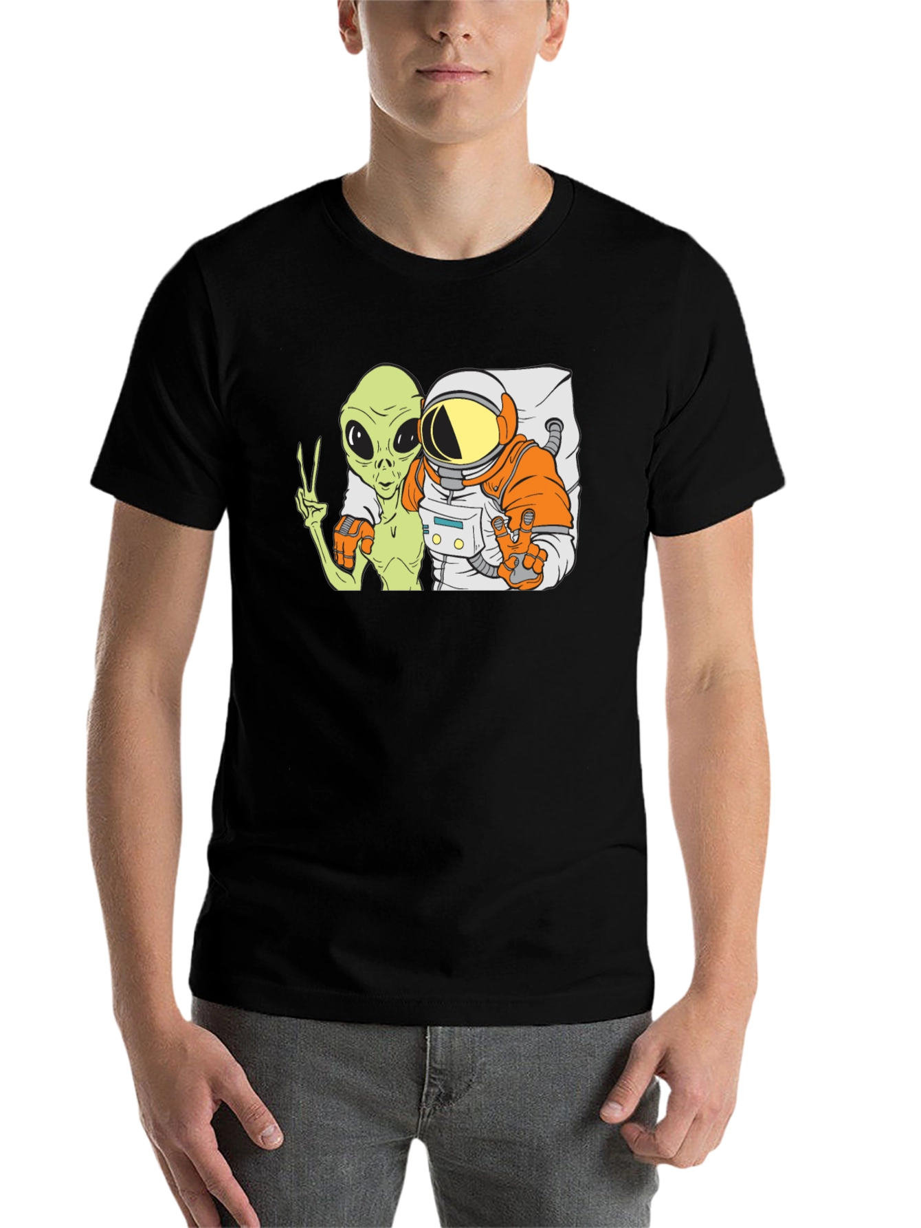 Black Alien & Astronaut BFFs Graphic Tee - Black Cotton Blend view 7