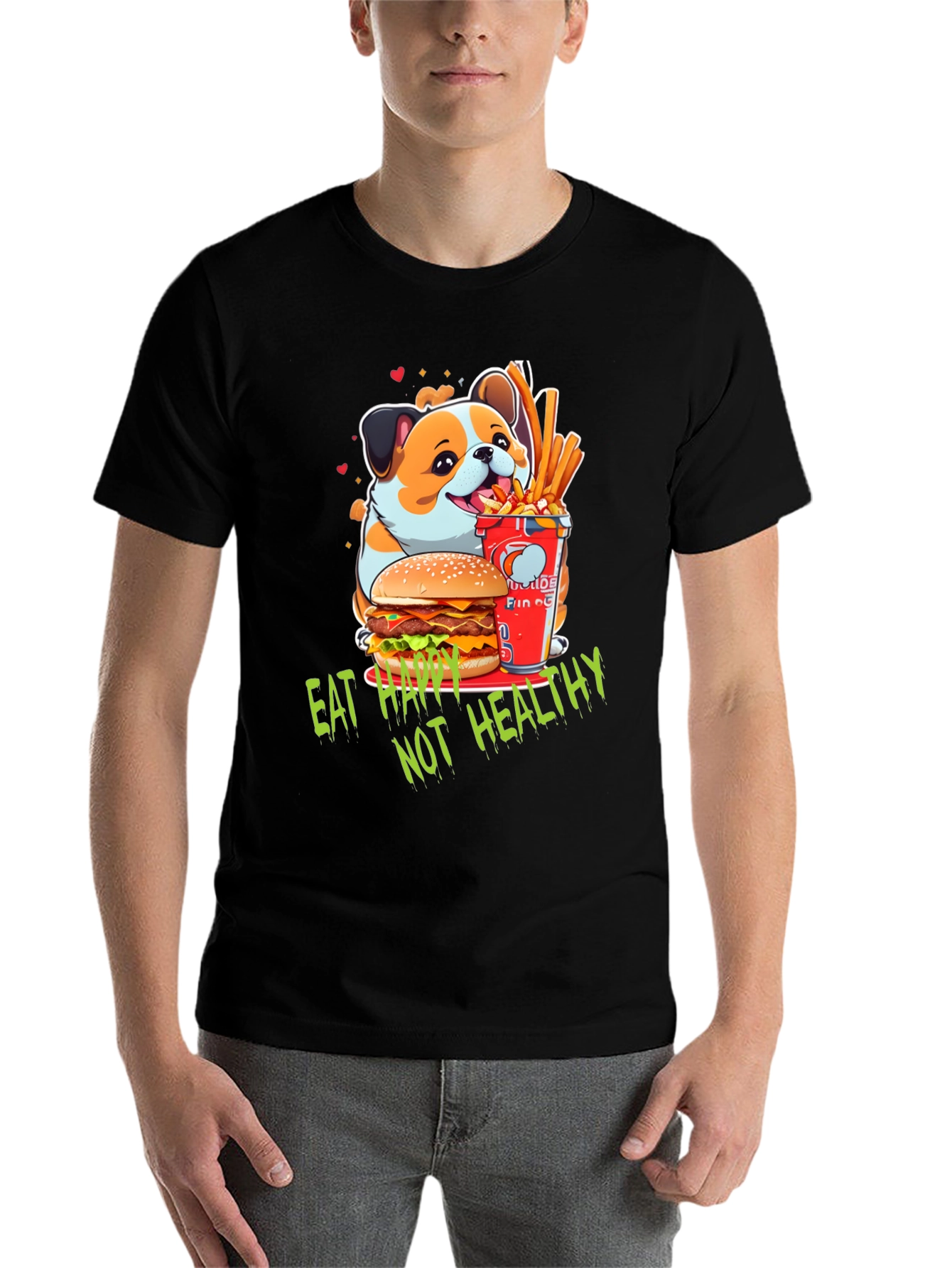Black Eat Happy Not Healthy T-Shirt view 7