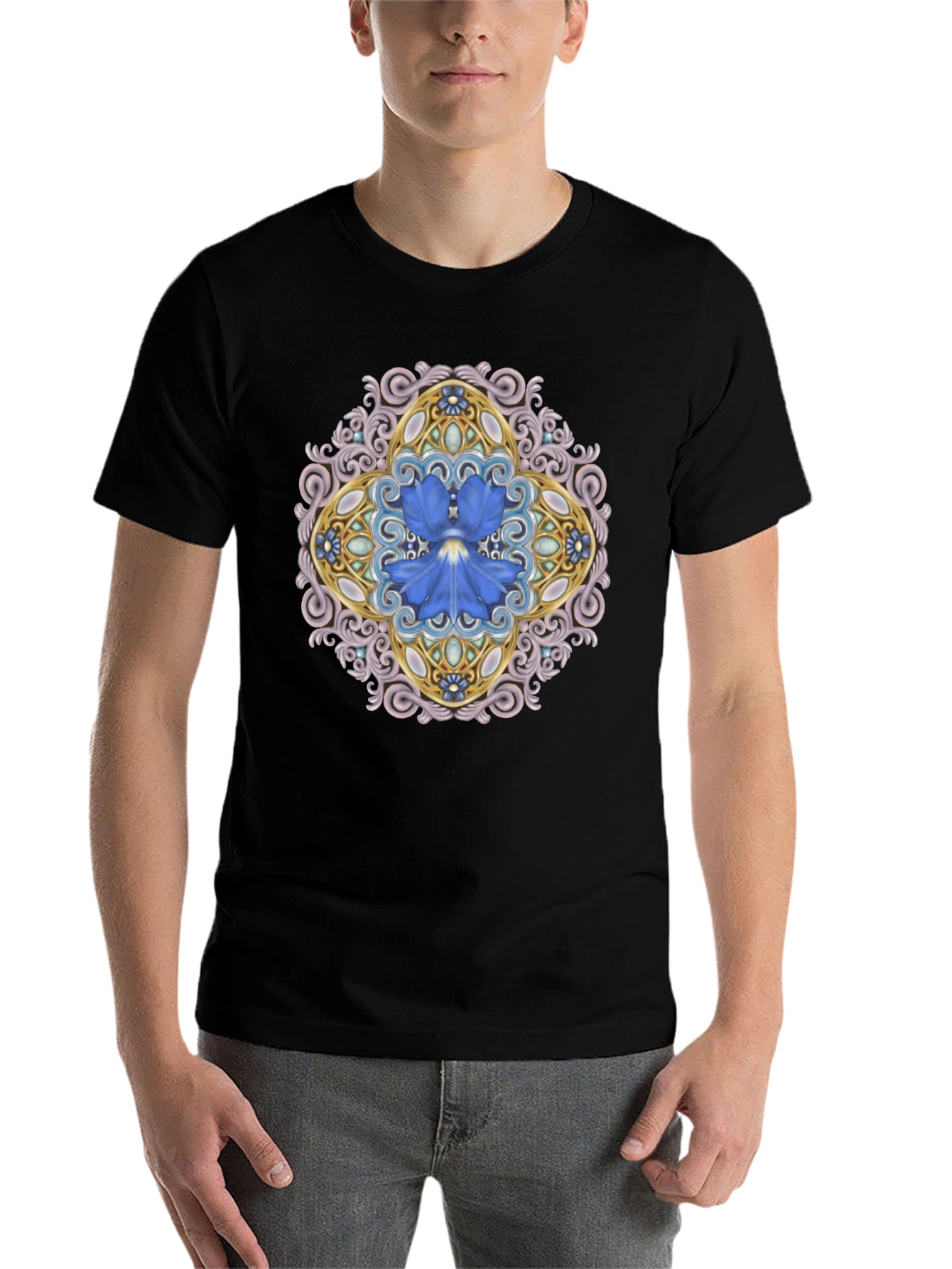 Black Floral Mandala Graphic Black T-Shirt view 7