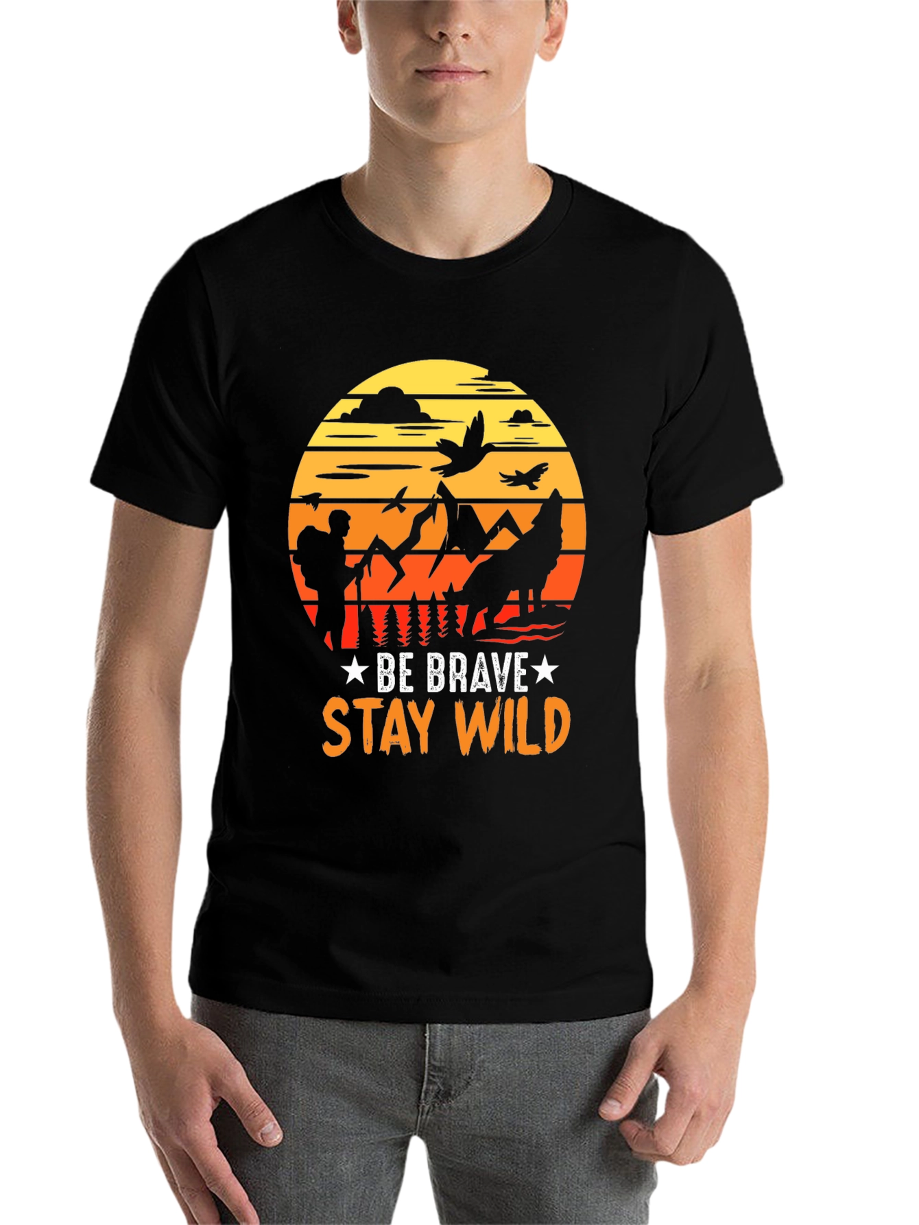 Black Be Brave Stay Wild Graphic Tee - Adventure T-Shirt view 7