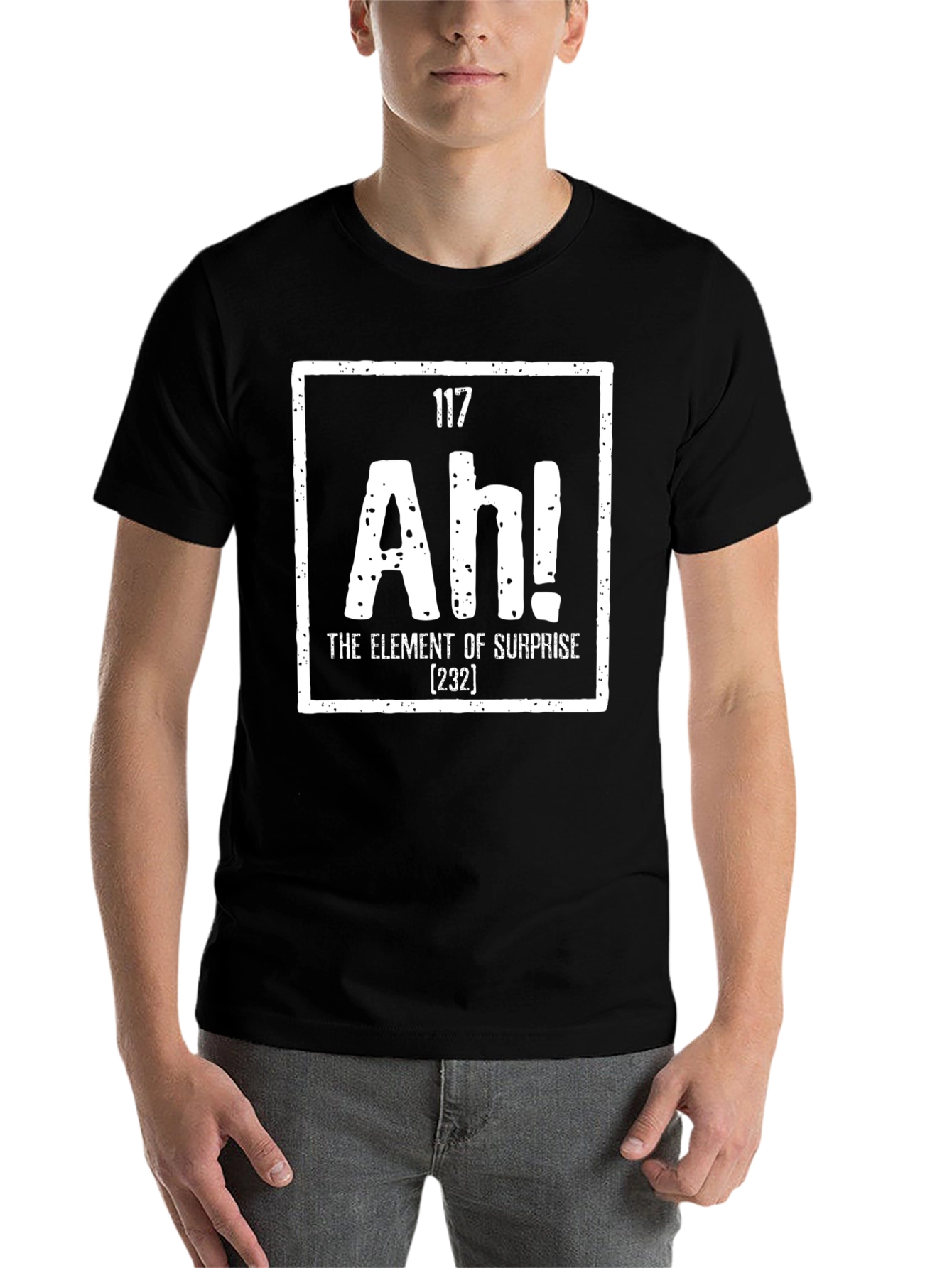 Black Ah! Element of Surprise Funny Graphic T-Shirt view 7
