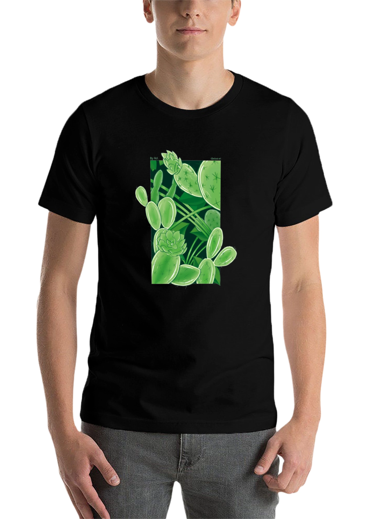 Black Stylish Cactus Print Black T-Shirt view 7