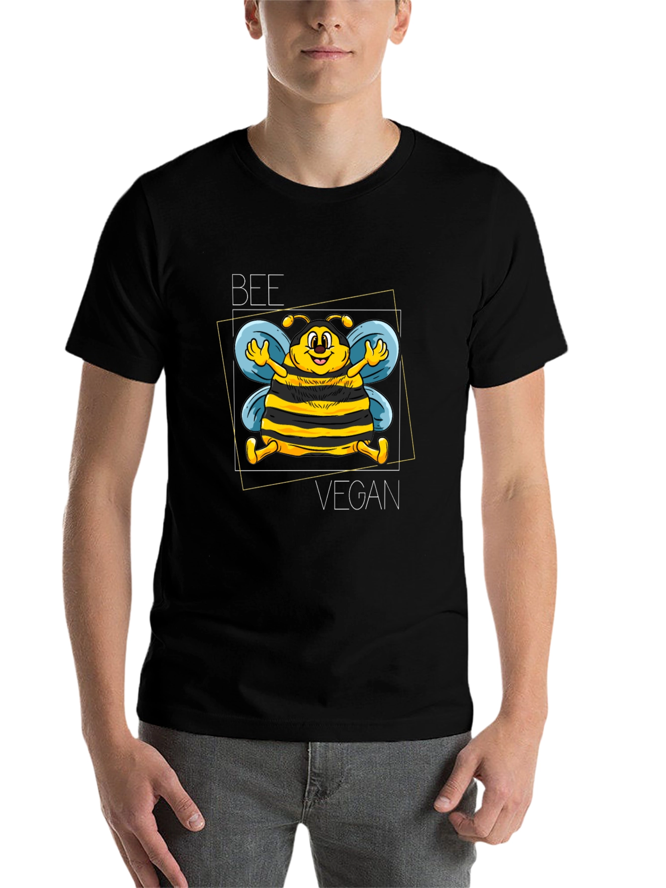 Black Bee Vegan Graphic Tee - Black Unisex T-Shirt view 7