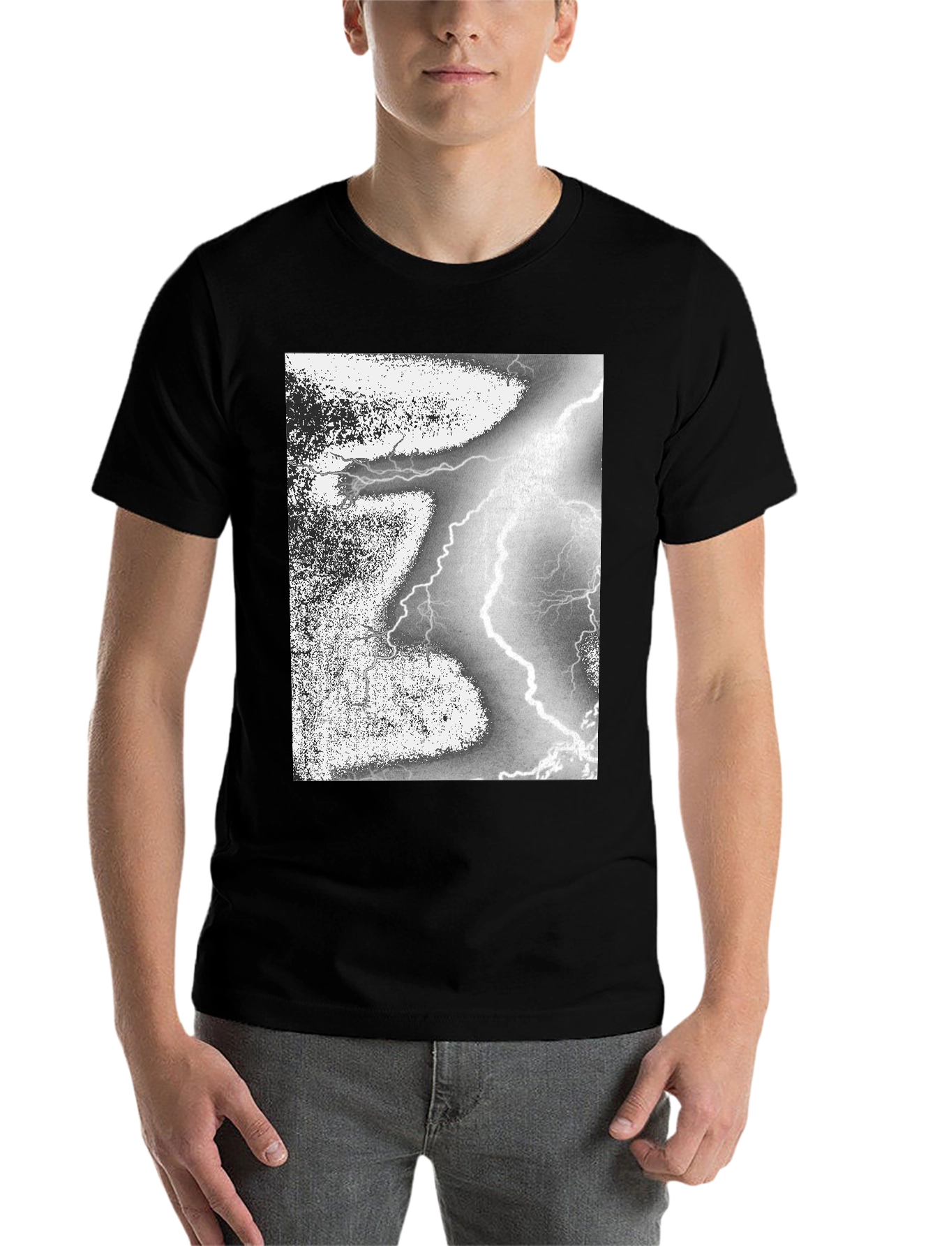 Black Black T-Shirt with Lightning Strike Graphic view 7