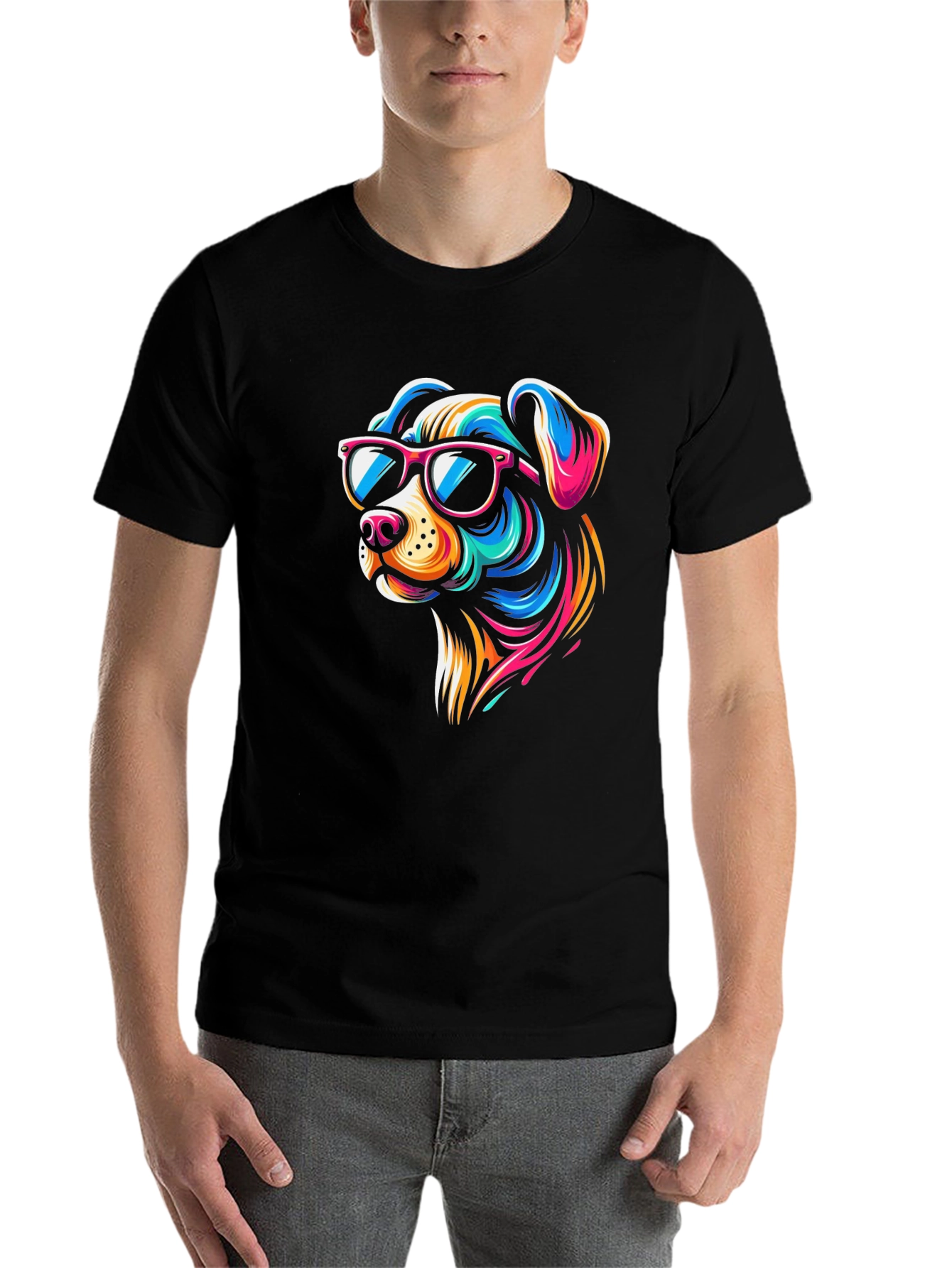 Black Cool Dog Graphic Tee - Black Cotton T-Shirt view 7
