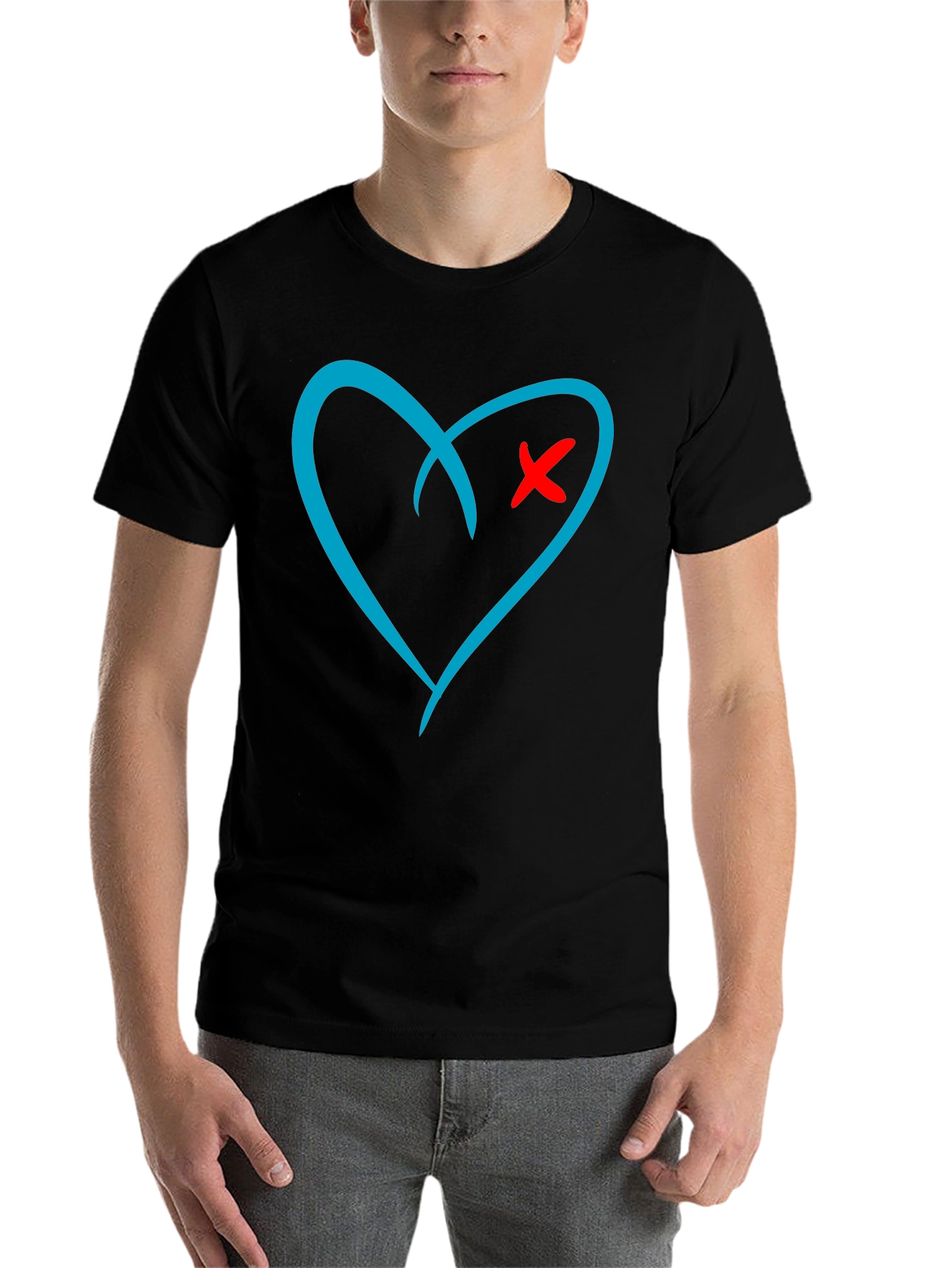 Black Heart X Graphic Print Black T-Shirt view 7