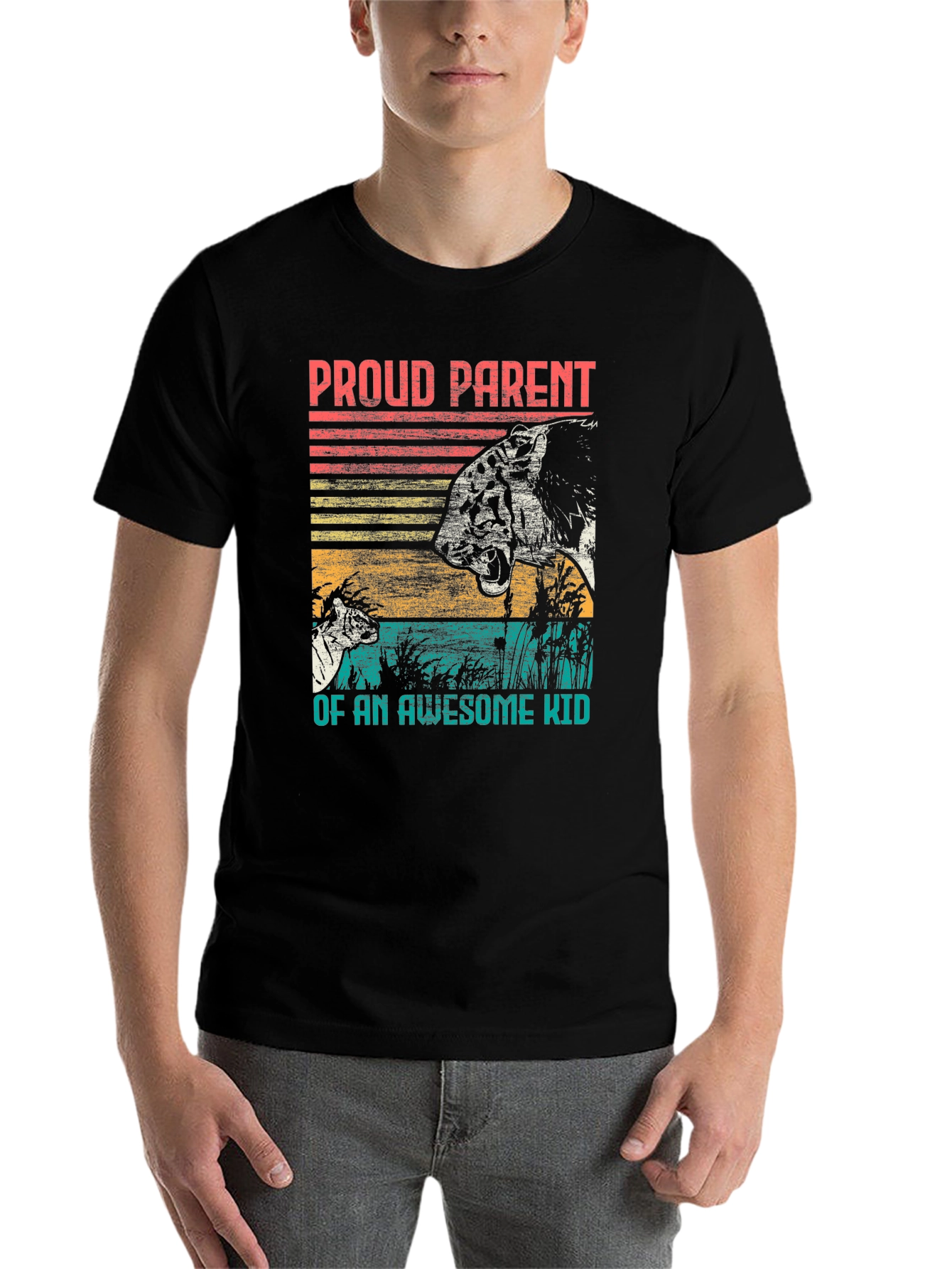 Black Proud Parent Awesome Kid Tiger Graphic T-Shirt view 7