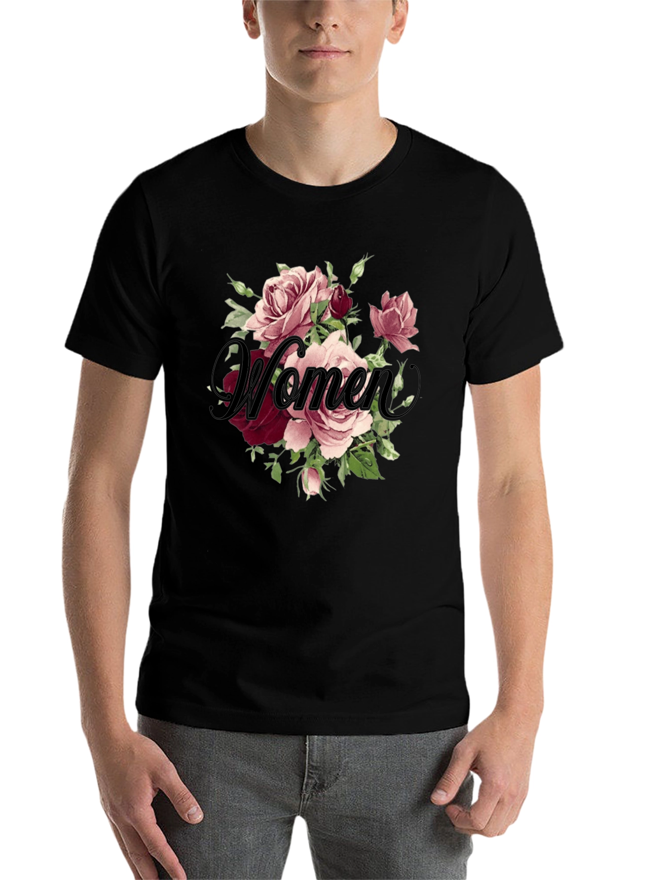Black Floral Women's T-Shirt - Elegant Design view 7
