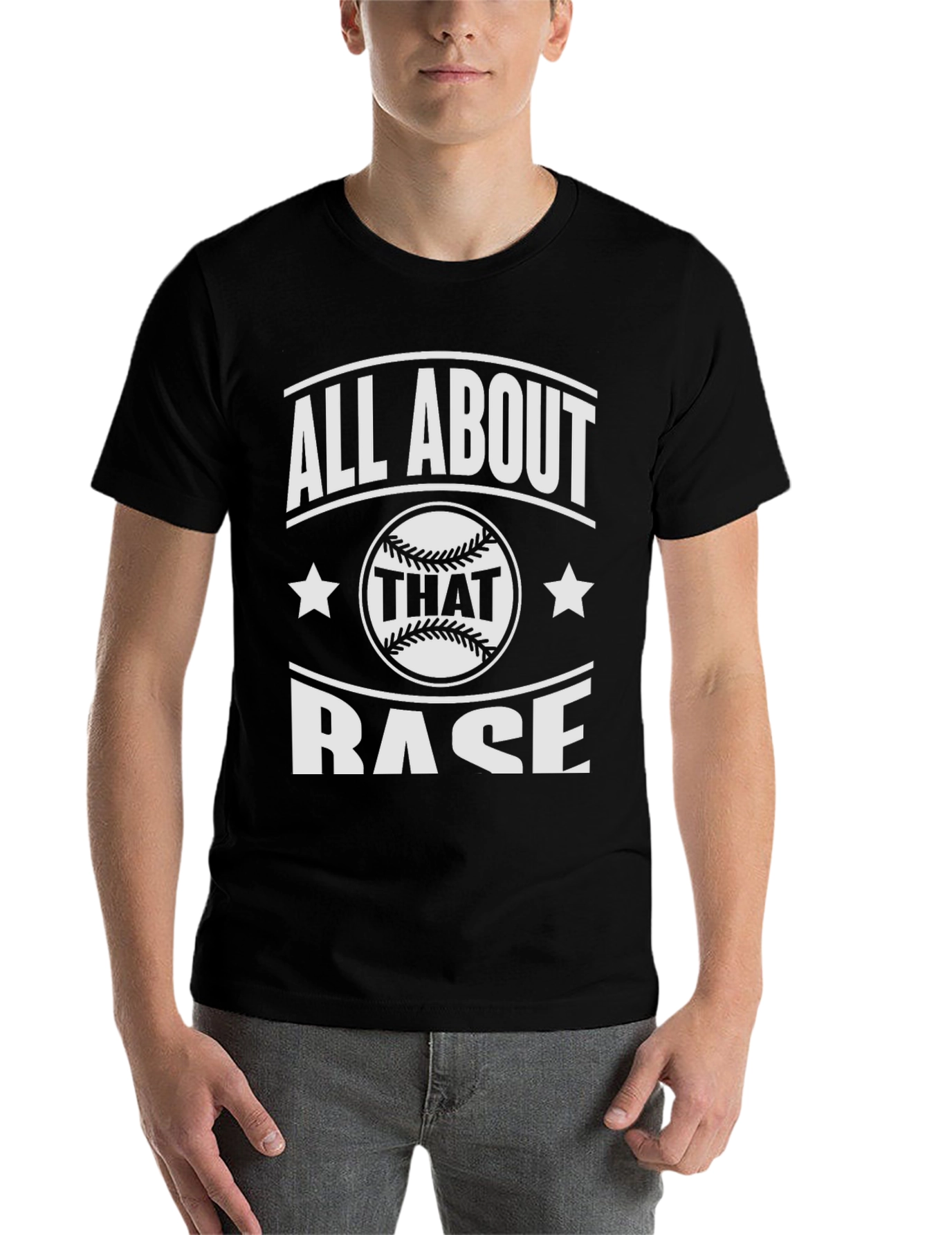 Black All About That Base Baseball T-Shirt view 7