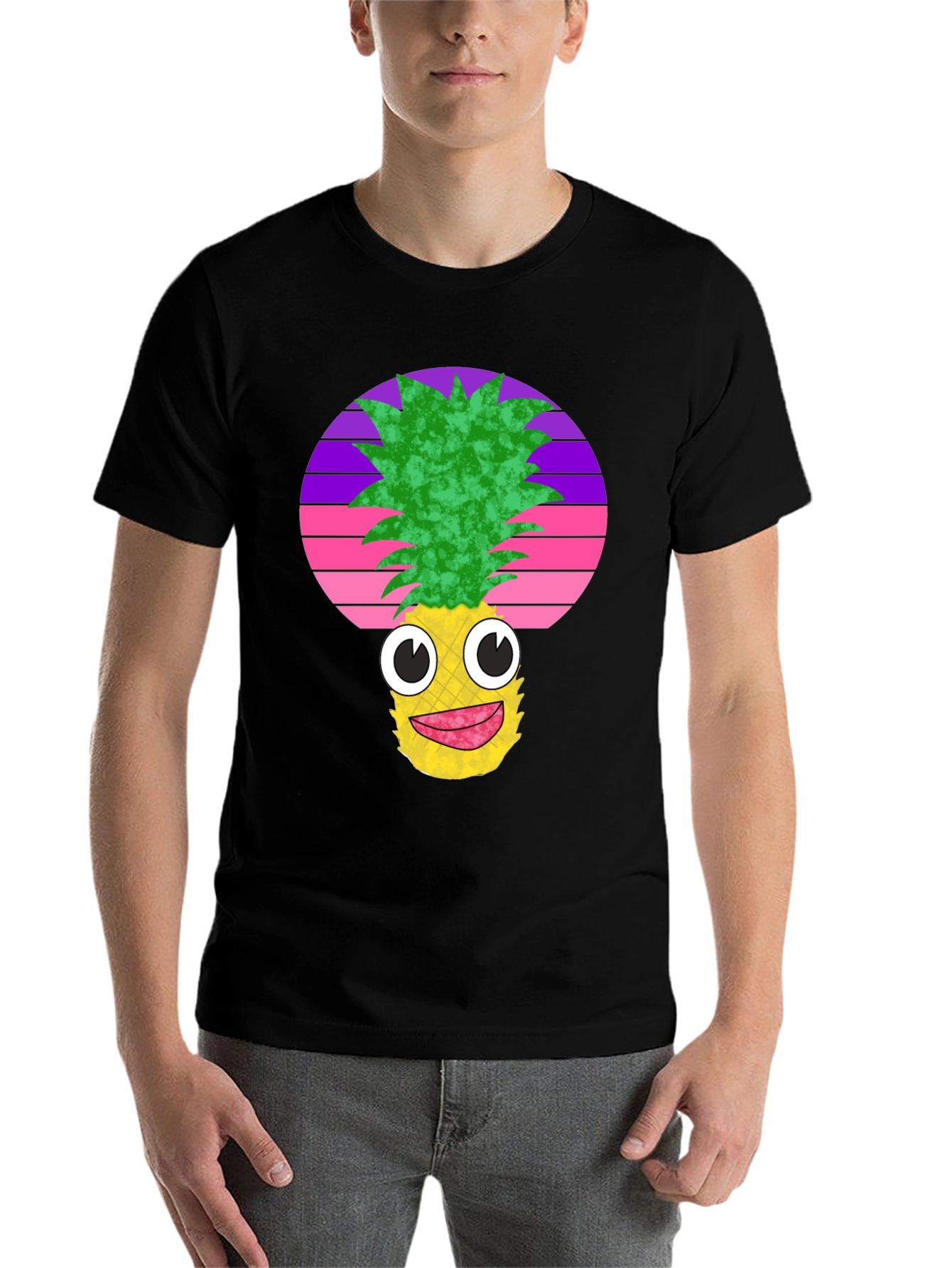Black Funny Pineapple Face Black T-Shirt view 7