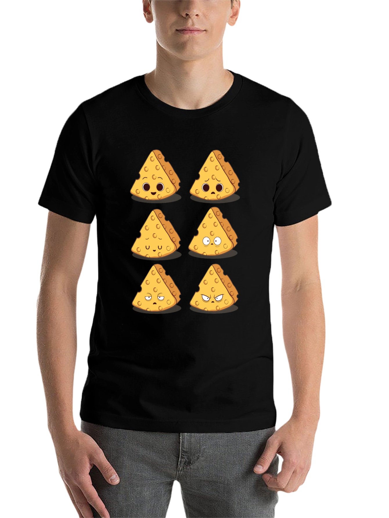 Black Funny Cheese Expression T-Shirt - Black view 7