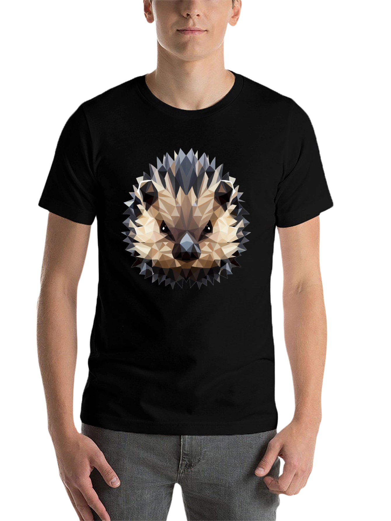 Black Geometric Hedgehog Graphic Black T-Shirt view 7
