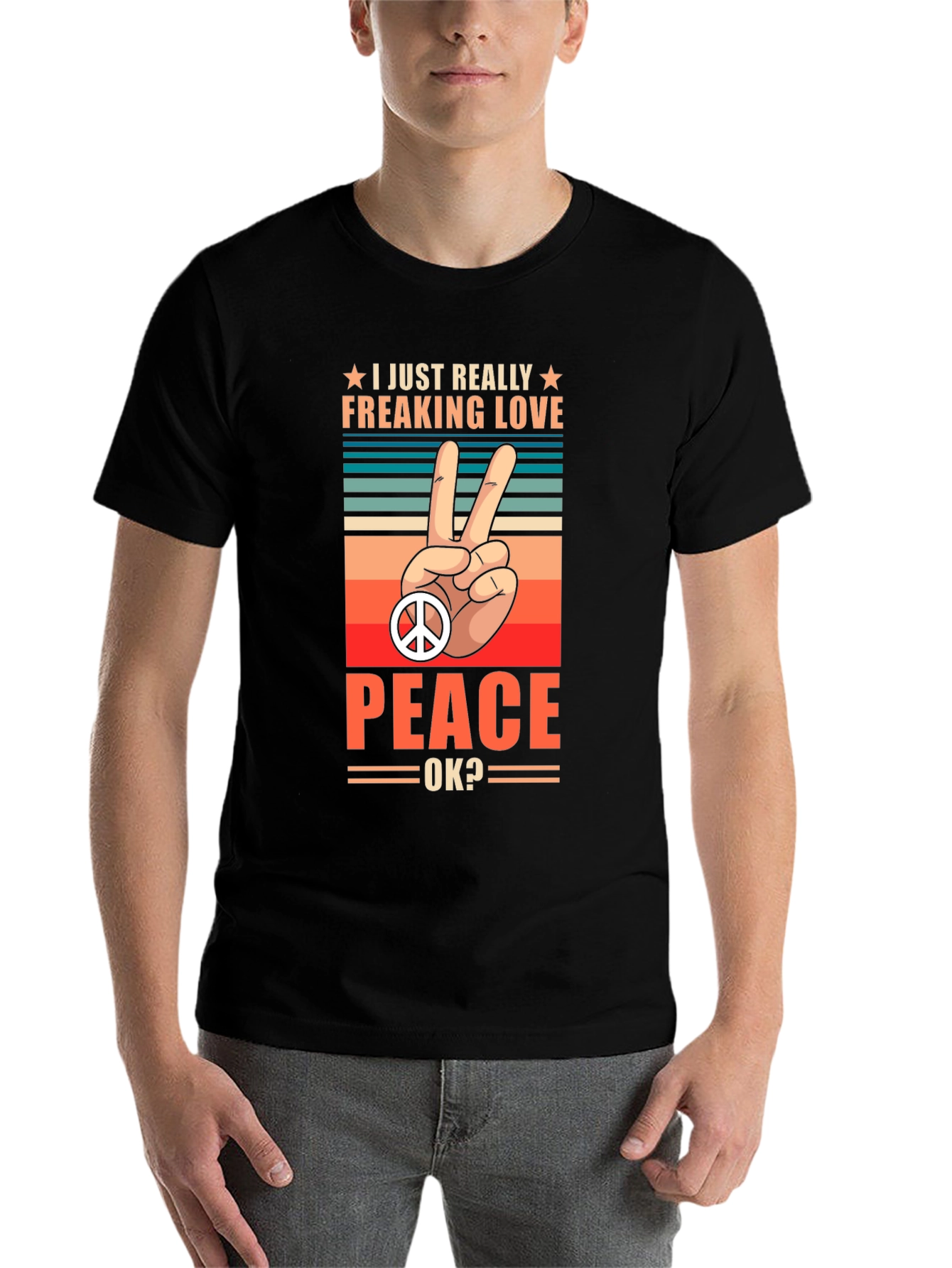 Black Peace Love T-Shirt - Retro Graphic Tee view 7
