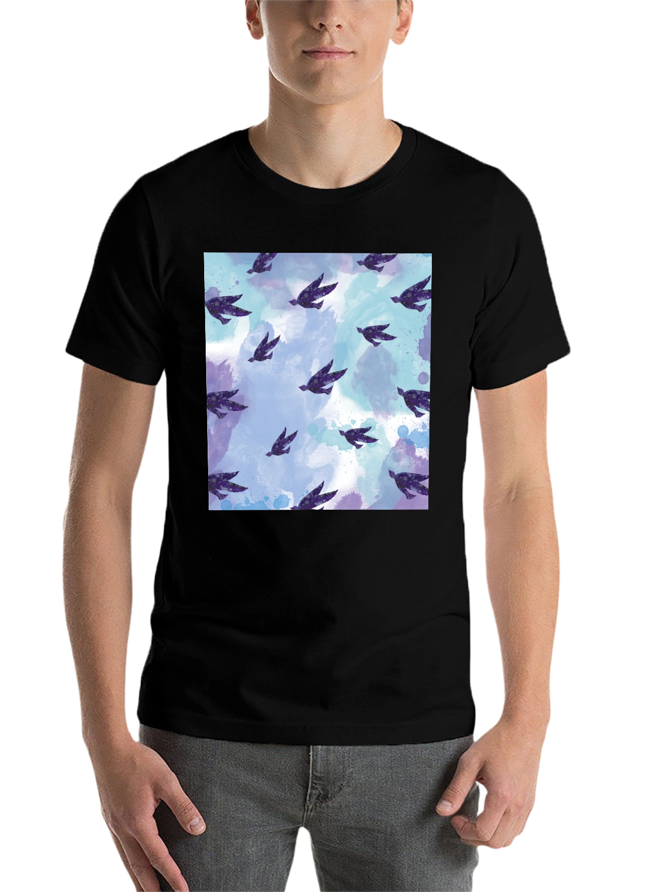 Black Bird Pattern Tee - Soft Cotton Blend Comfort view 7