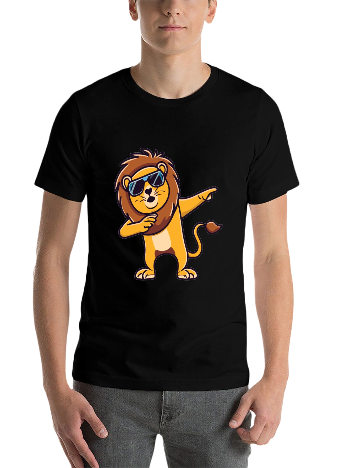 Black Cool Lion Dabbing Graphic Tee - Black T-Shirt view 7